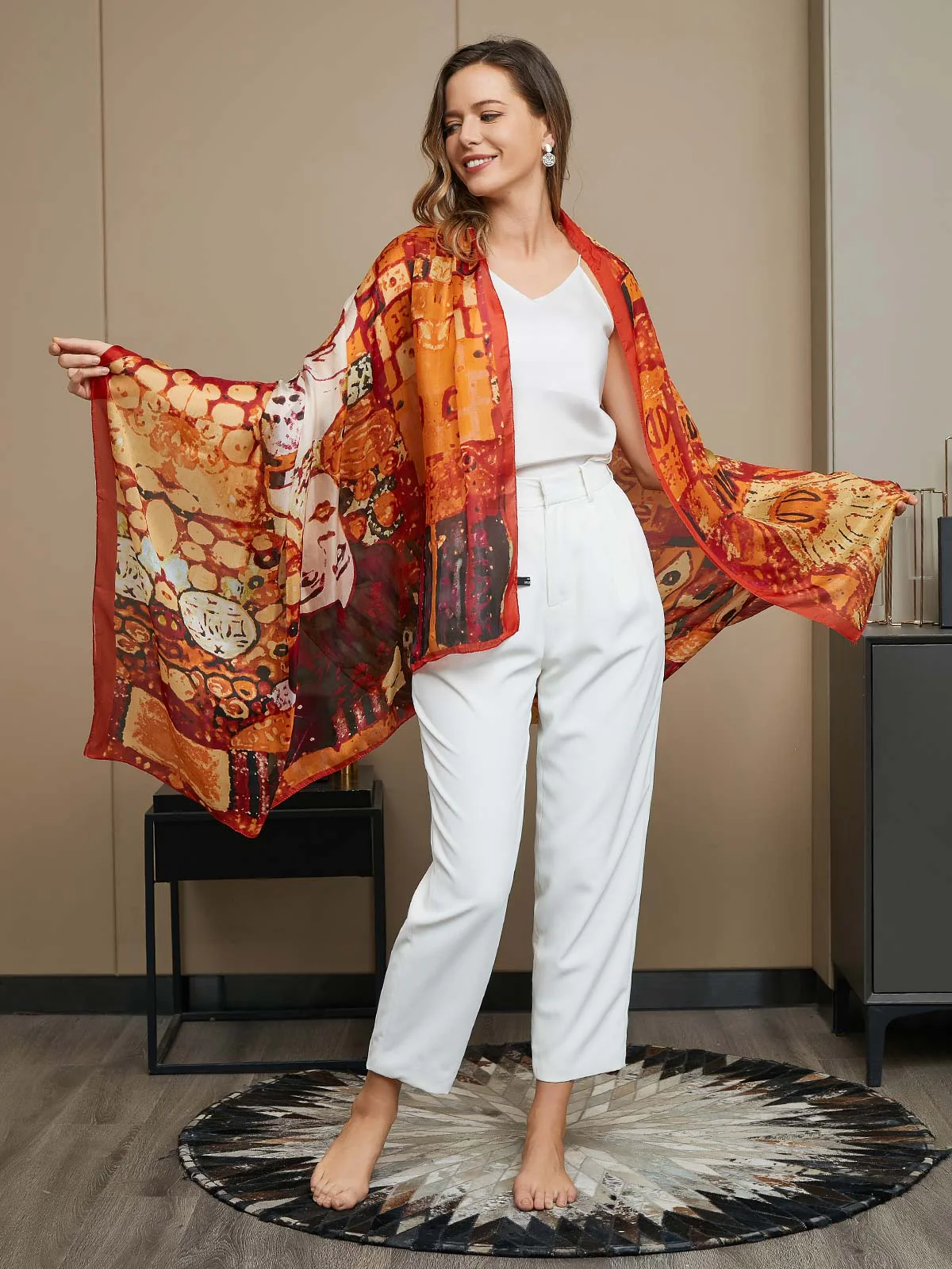 Pure Silk Printed Rectangle Scarf / Shawl 175x105cm - Image 9