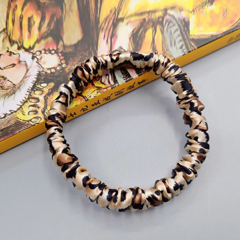 Pure Silk Soft Printed Skinny Hair Scrunchie - 1cm - Image 5
