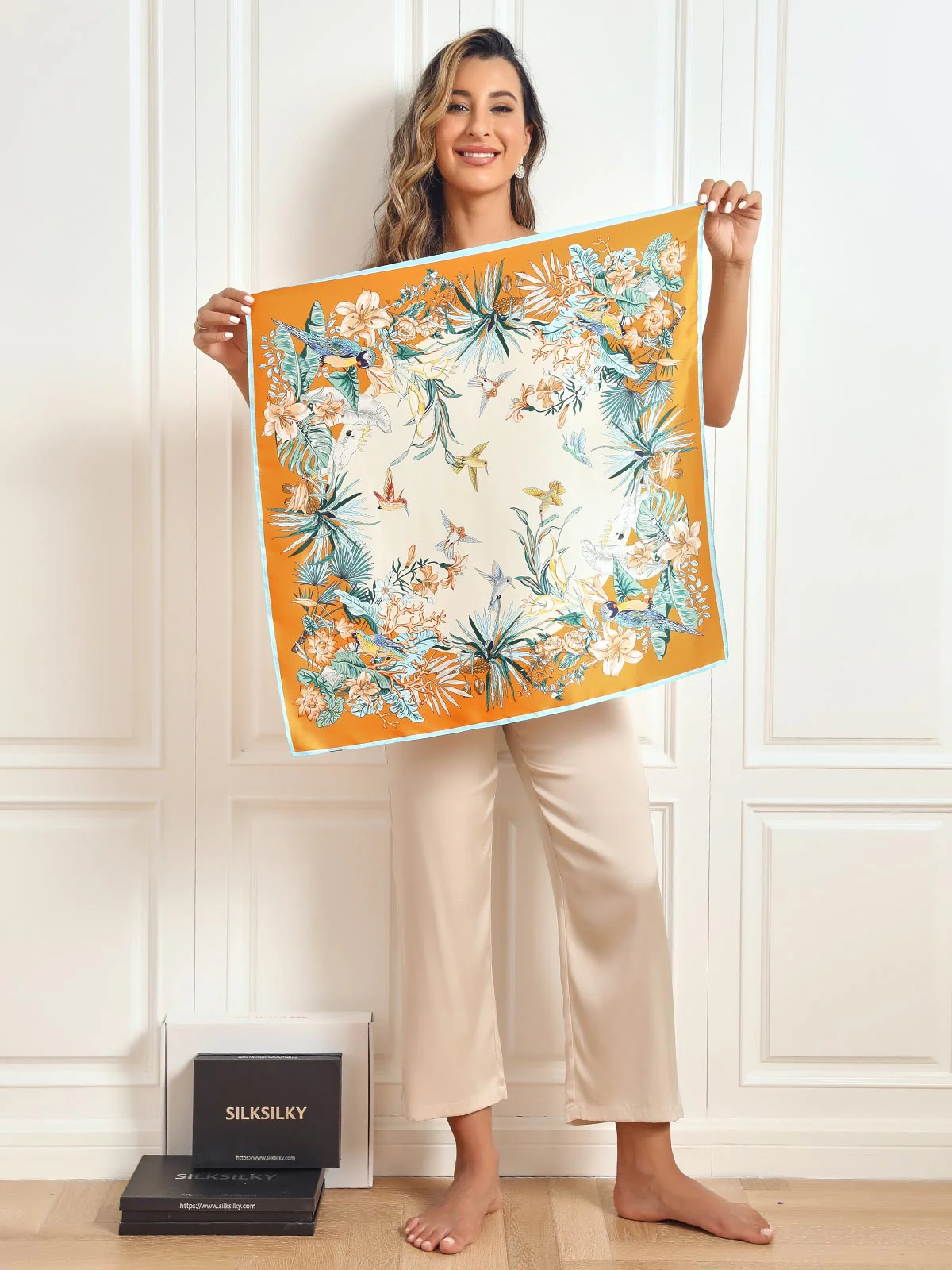 Pure Silk Printed Square Scarf Kerchief 70x70cm/27.6 - Image 7
