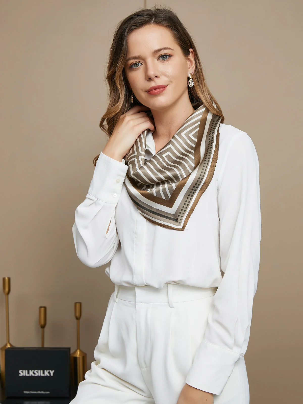 Pure Silk Geometric Pattern Square Scarf 53x53cm - Image 6
