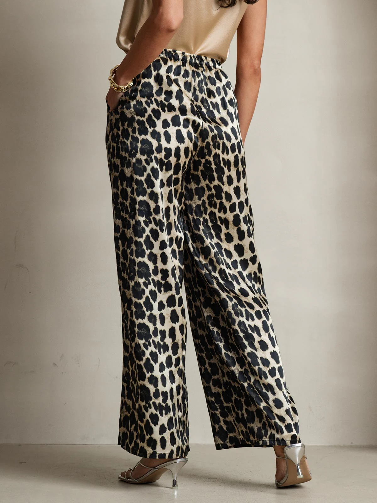 Women's Pure Silk Leopard Print Wide Leg Pants - Image 2