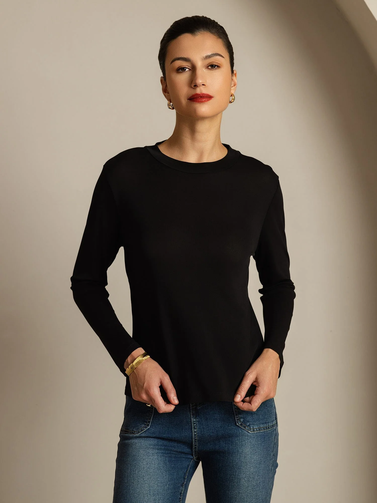 Pure Silk Long Sleeve Round Neck Women's Top - Image 16