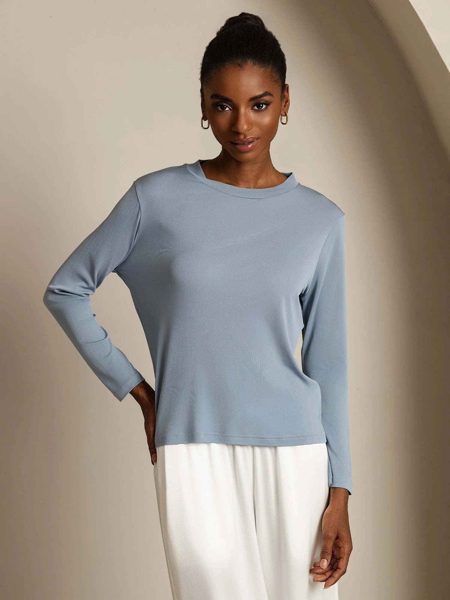 Pure Silk Long Sleeve Round Neck Women's Top - Image 3