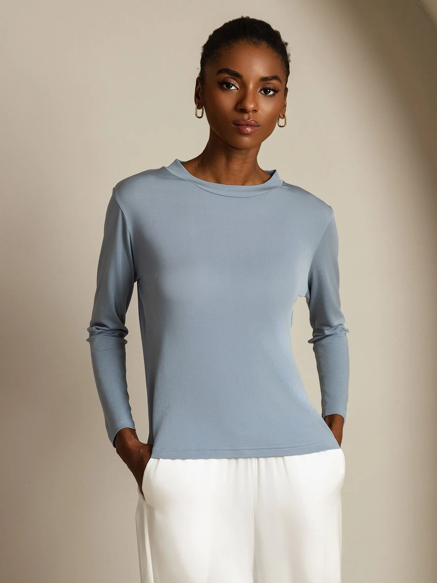 Pure Silk Long Sleeve Round Neck Women's Top - Image 6