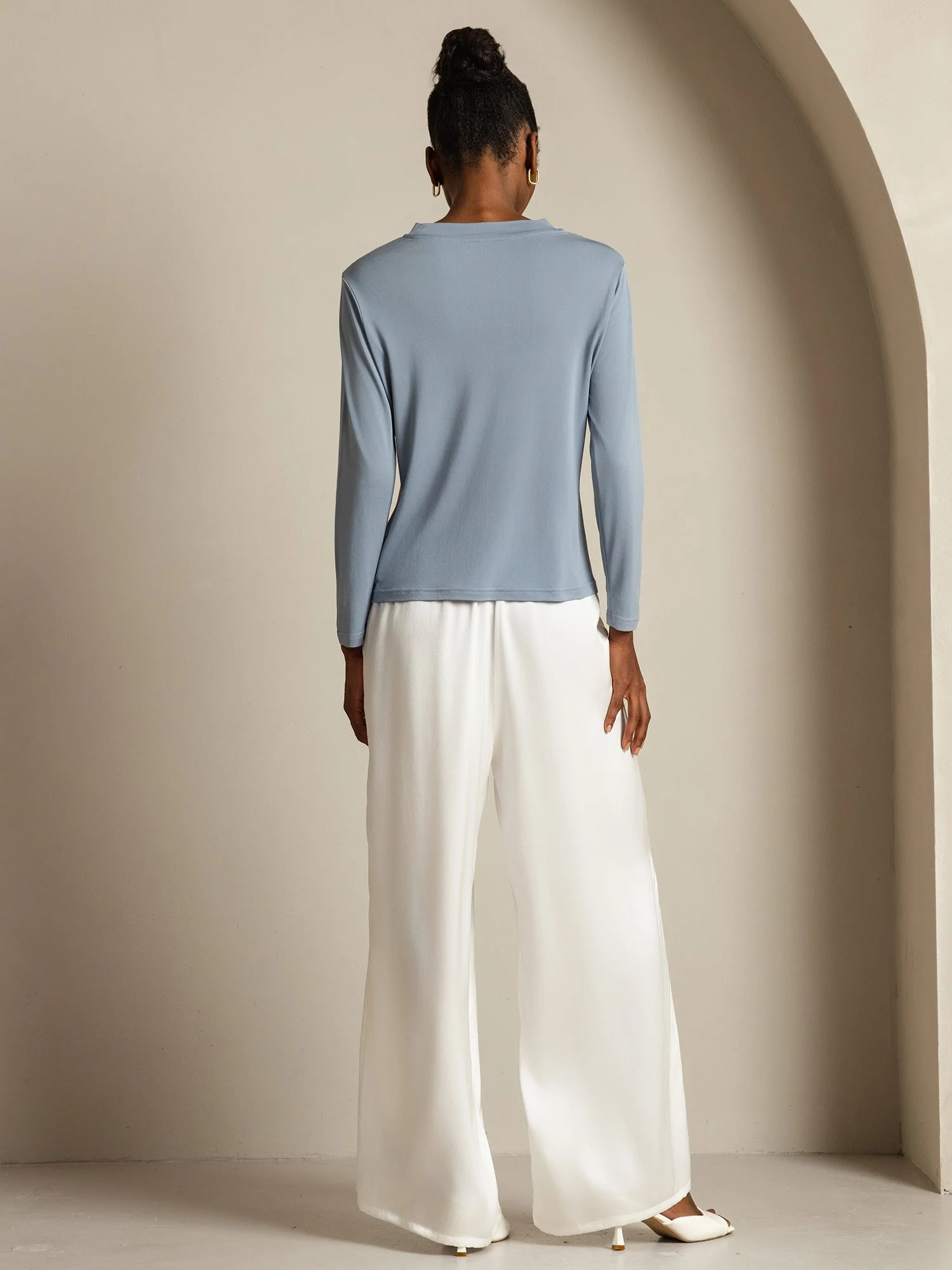 Pure Silk Long Sleeve Round Neck Women's Top - Image 9