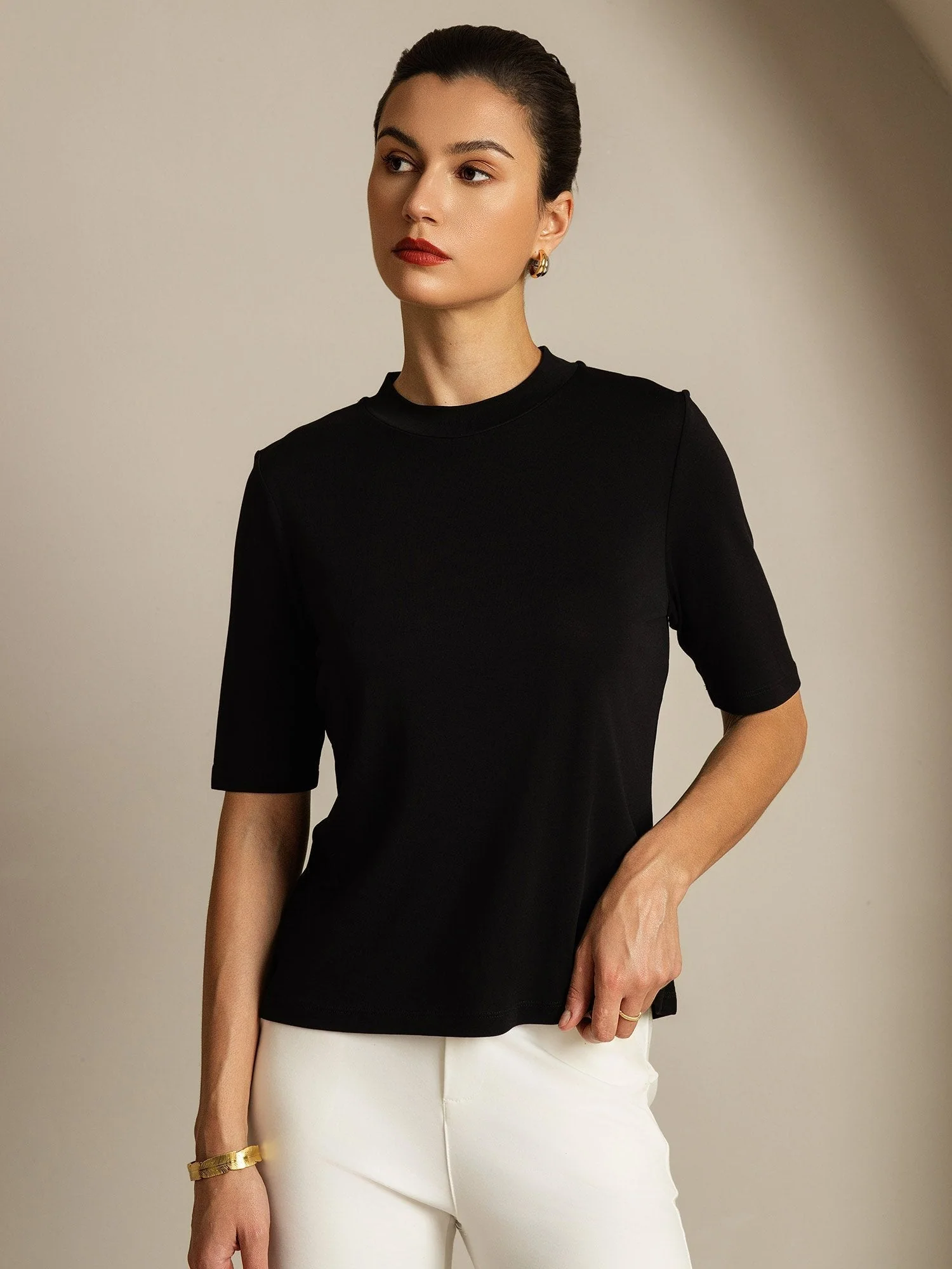 Women's Pure Silk Half Sleeve Round Neck T-Shirt - Image 15