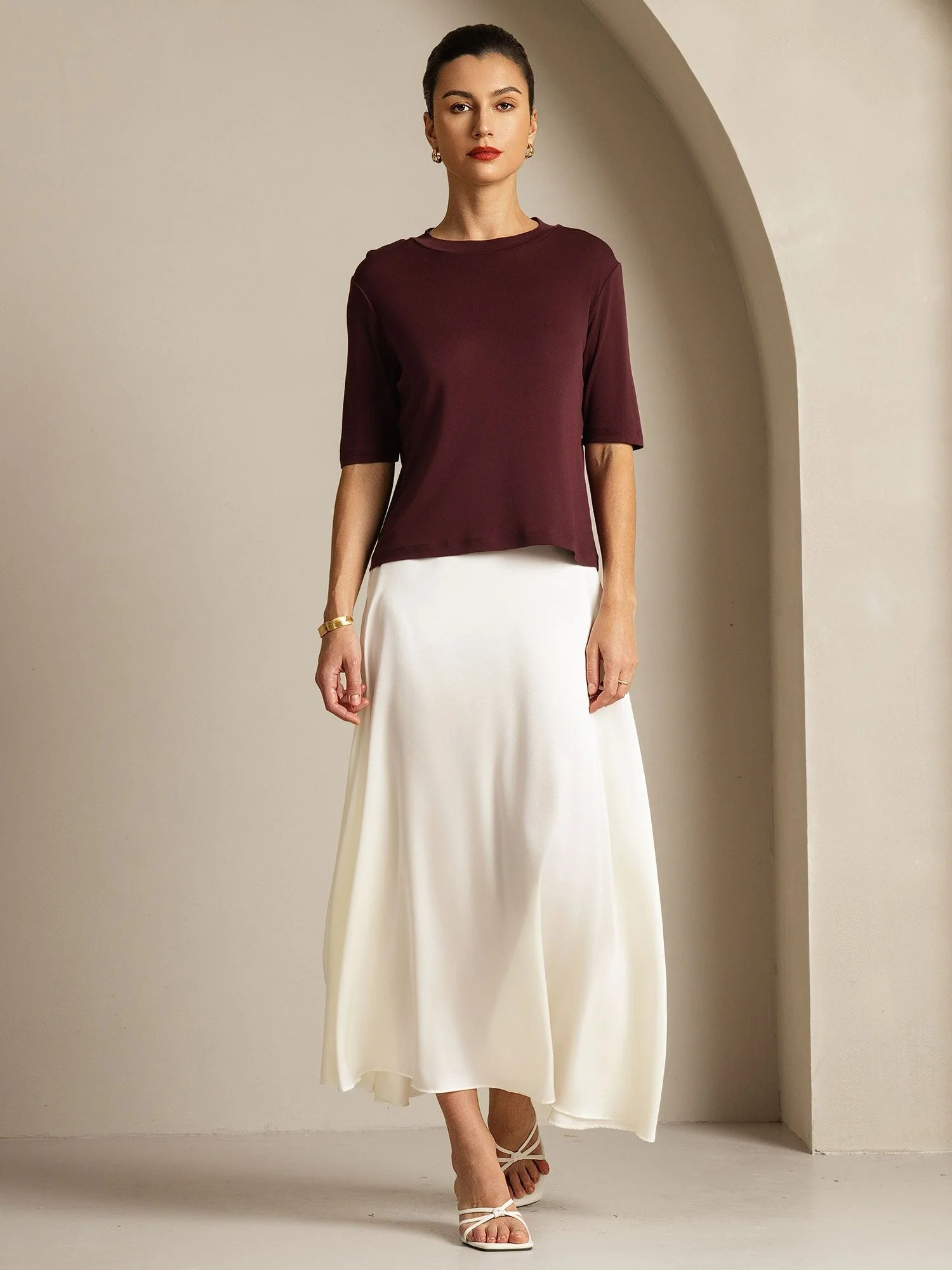 Women's Pure Silk Half Sleeve Round Neck T-Shirt - Image 23