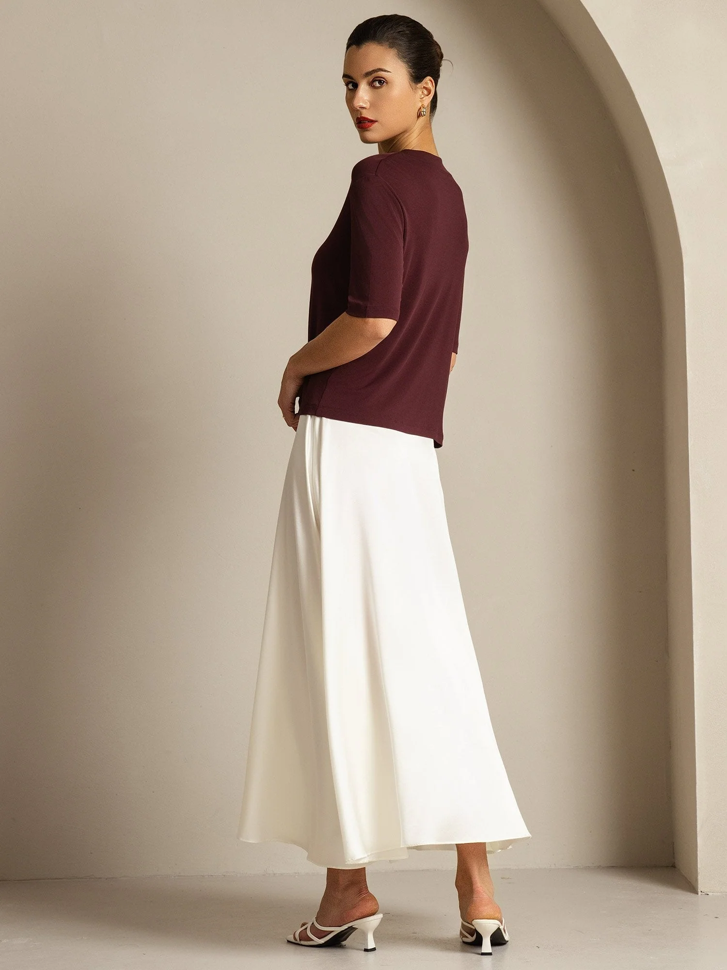 Women's Pure Silk Half Sleeve Round Neck T-Shirt - Image 24