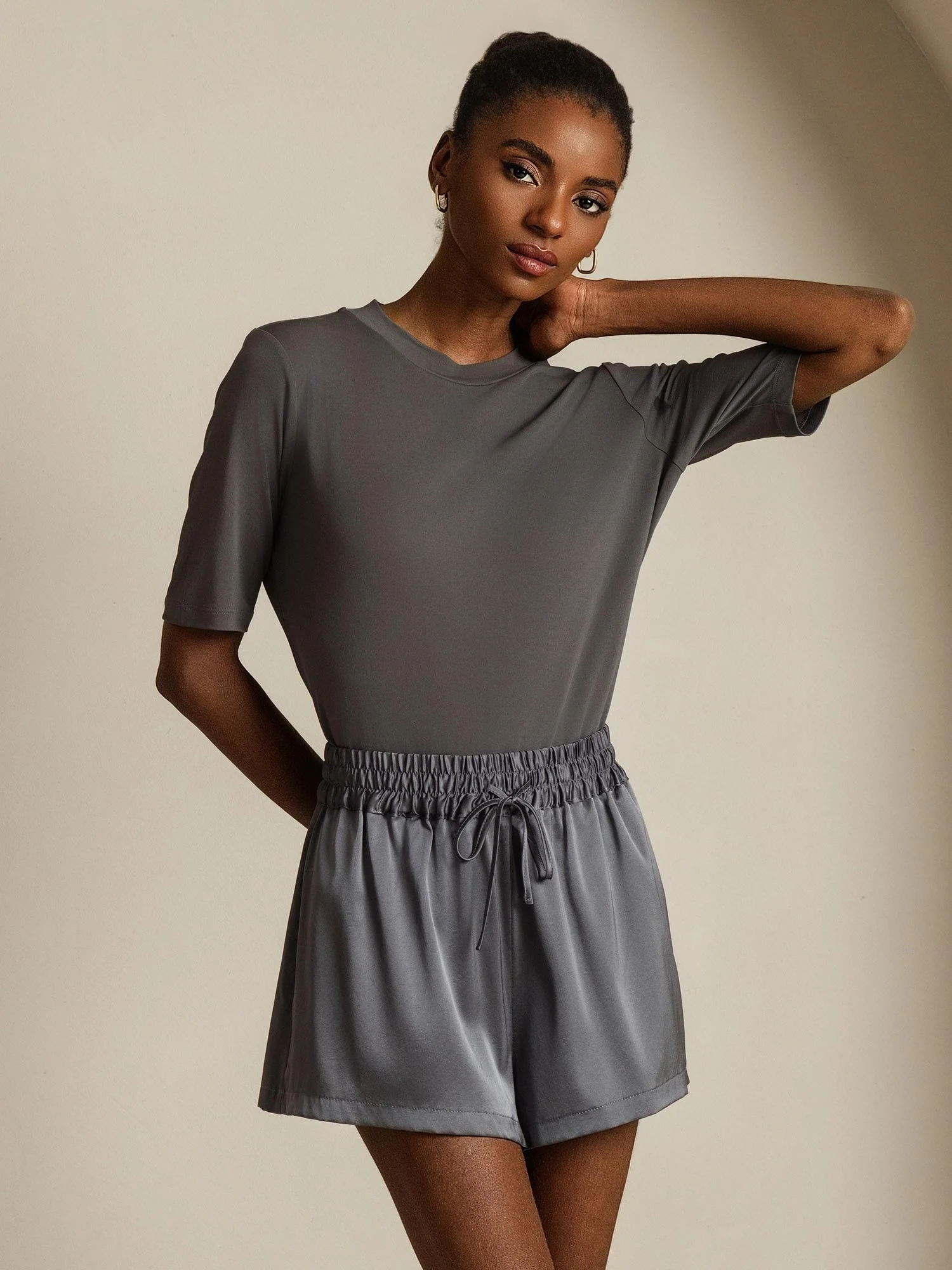 Women's Pure Silk Half Sleeve Round Neck T-Shirt - Image 26