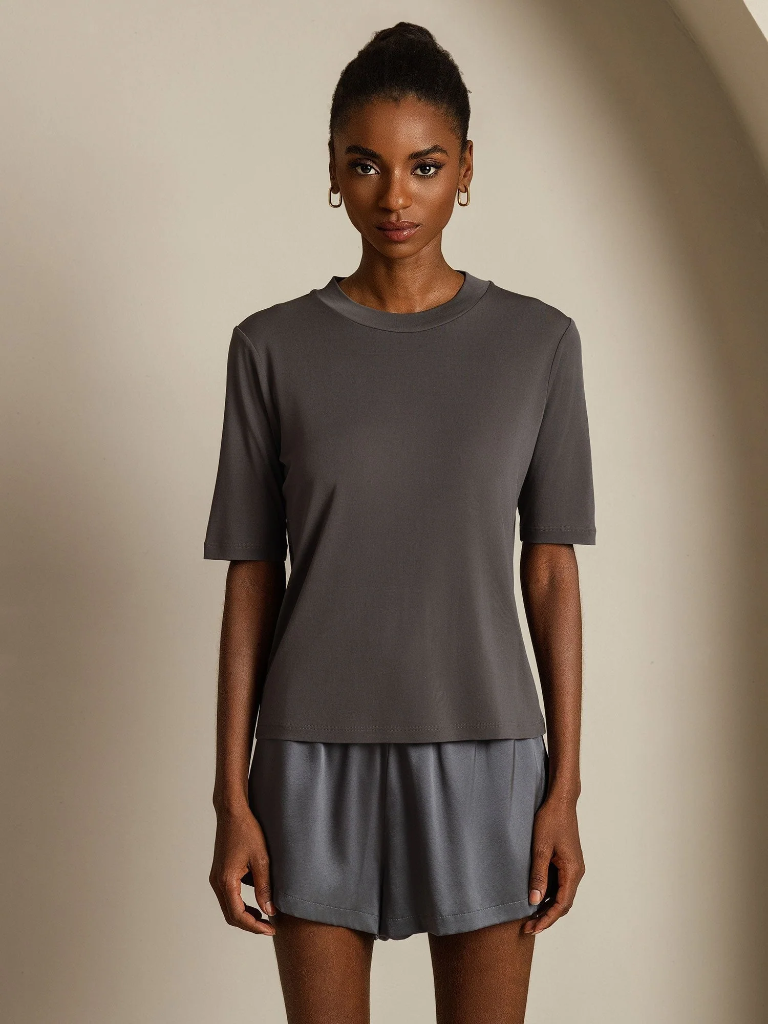 Women's Pure Silk Half Sleeve Round Neck T-Shirt - Image 28