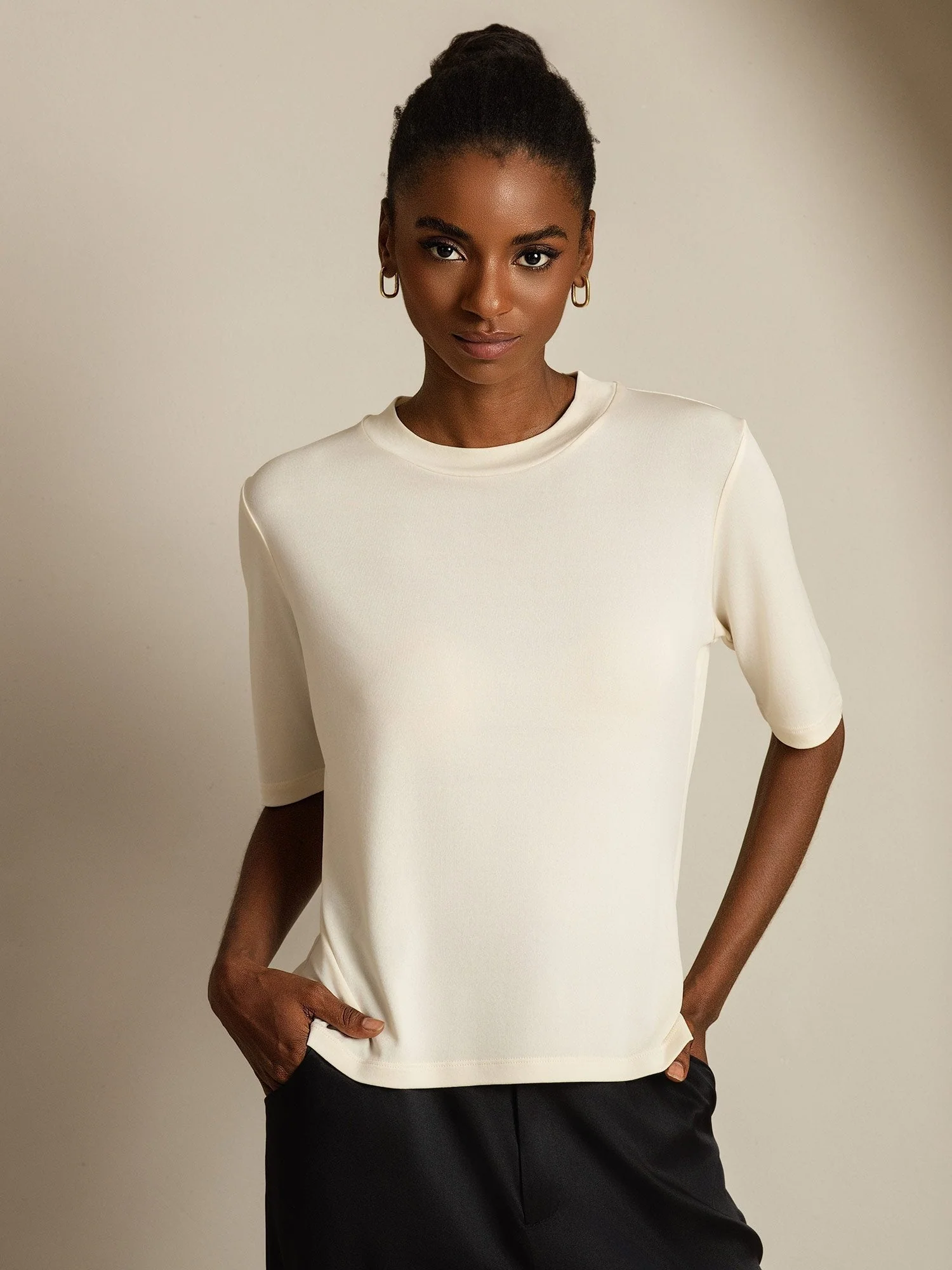 Women's Pure Silk Half Sleeve Round Neck T-Shirt - Image 3