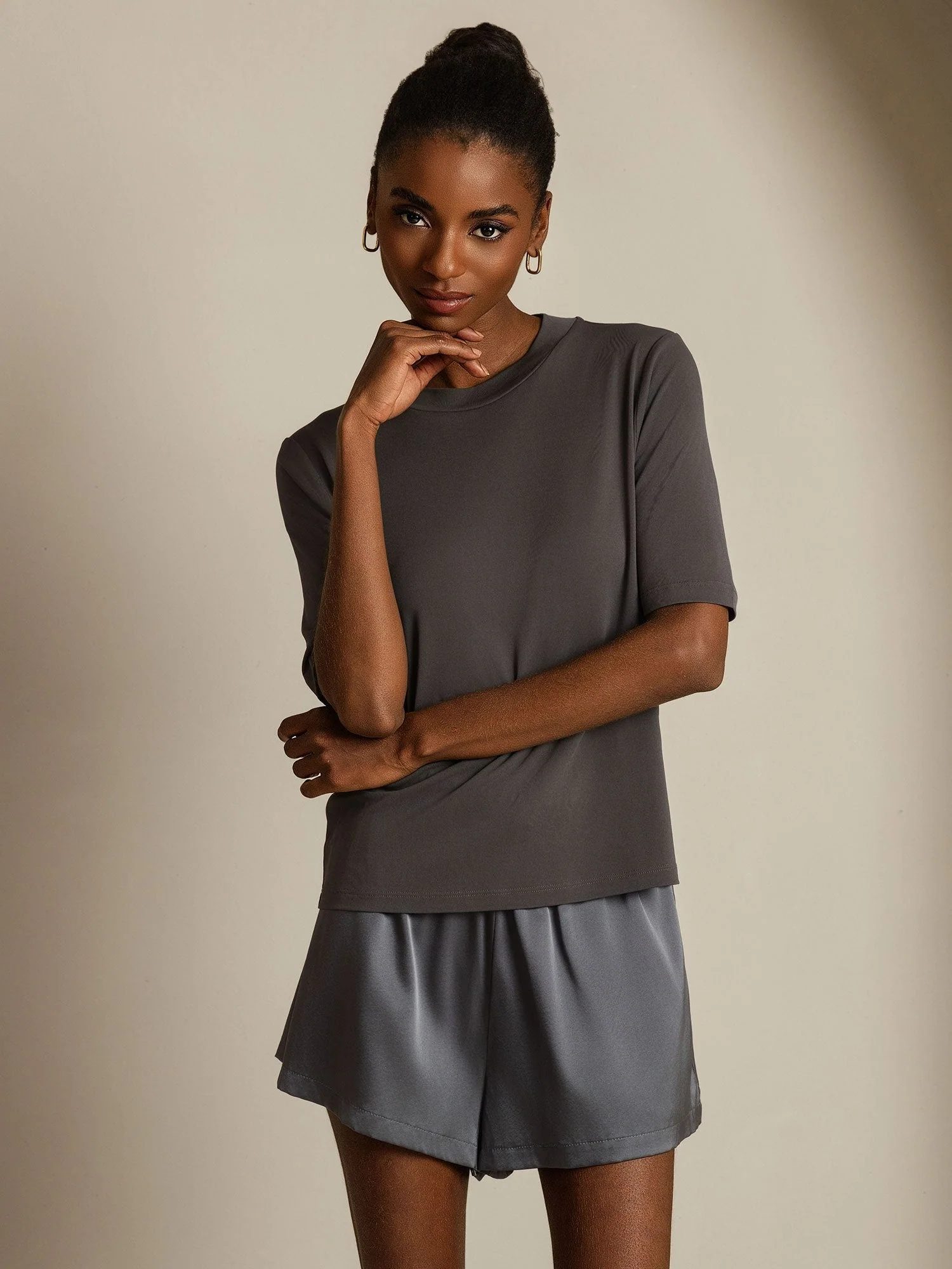 Women's Pure Silk Half Sleeve Round Neck T-Shirt - Image 30