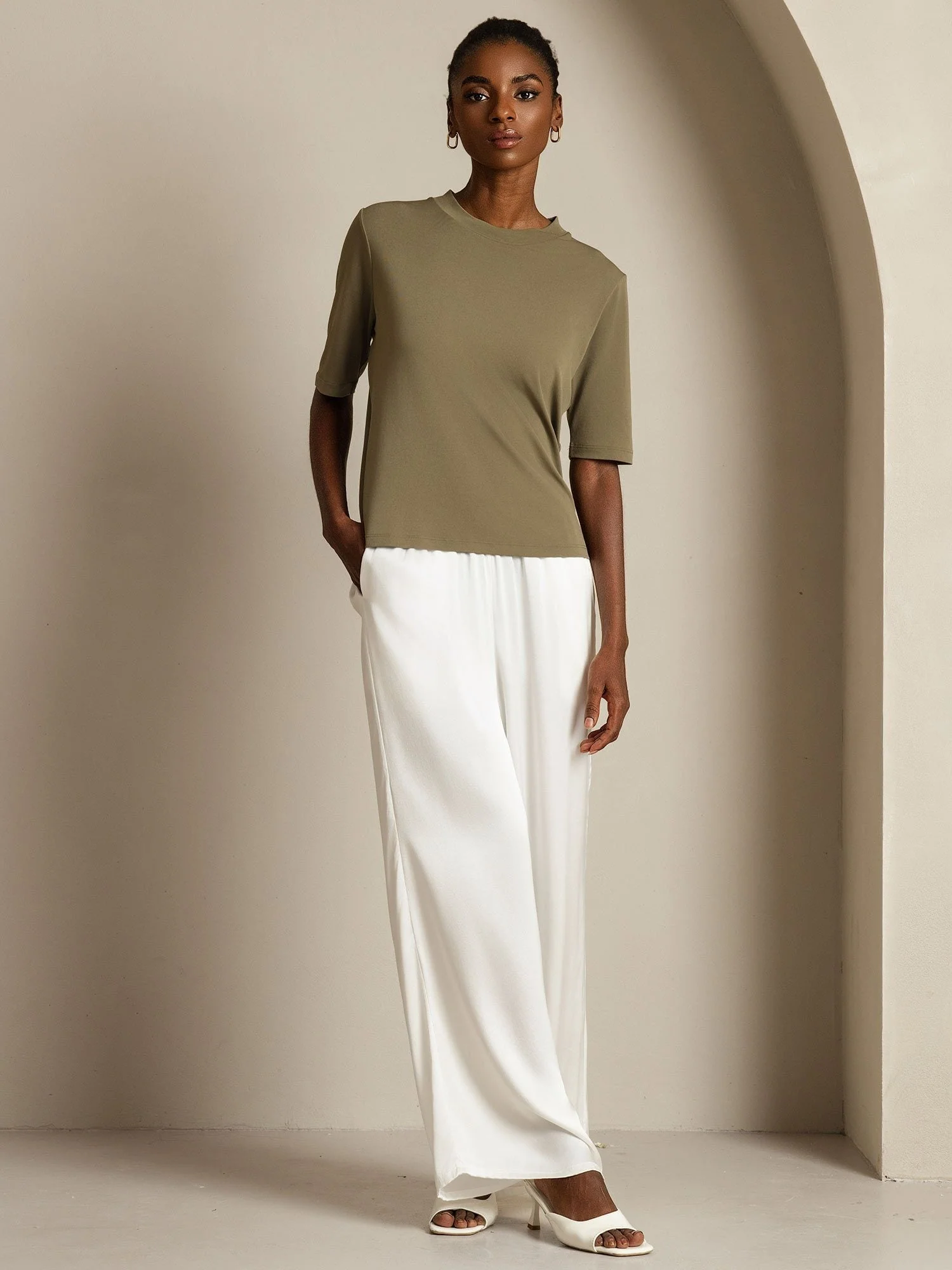 Women's Pure Silk Half Sleeve Round Neck T-Shirt - Image 40