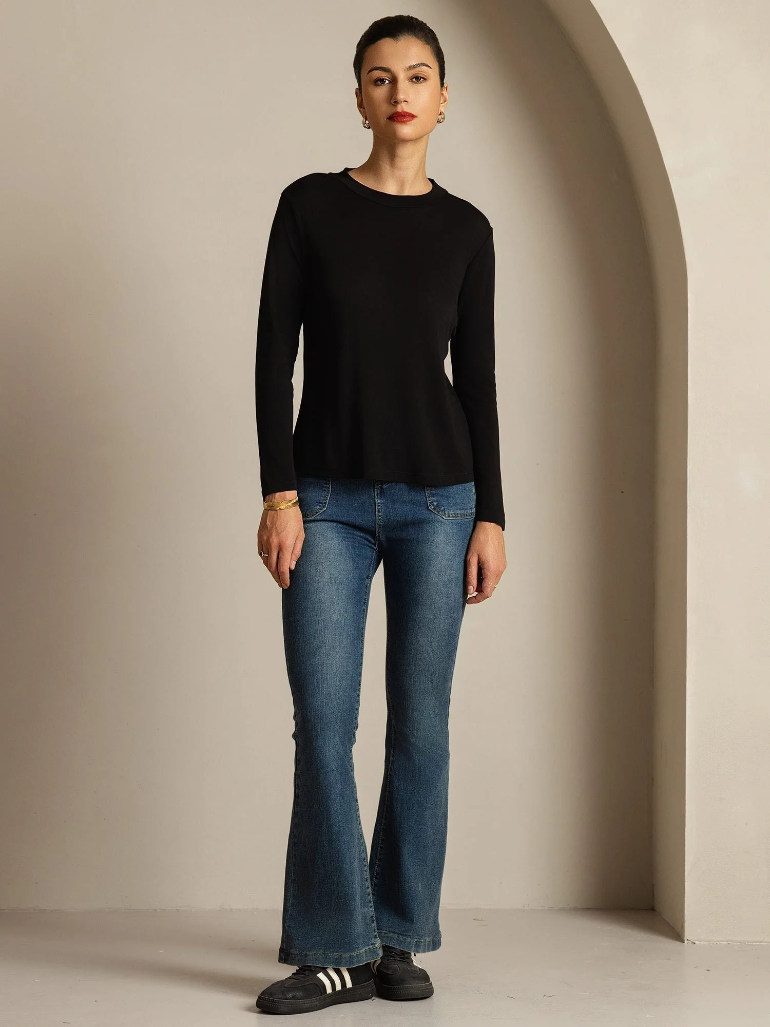 Women's Pure Silk Long Sleeve Round Neck Top - Image 17