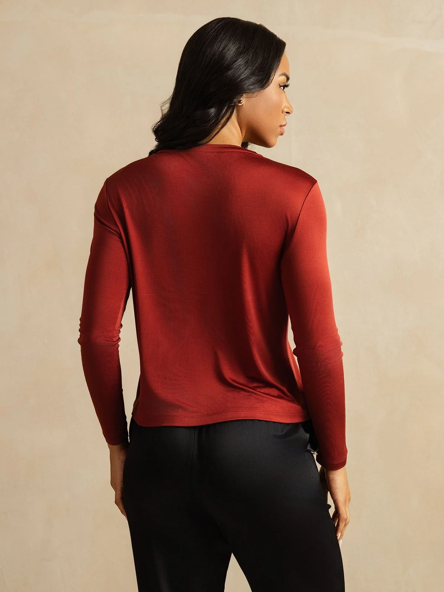 Women's Pure Silk Long Sleeve Round Neck Top - Image 28