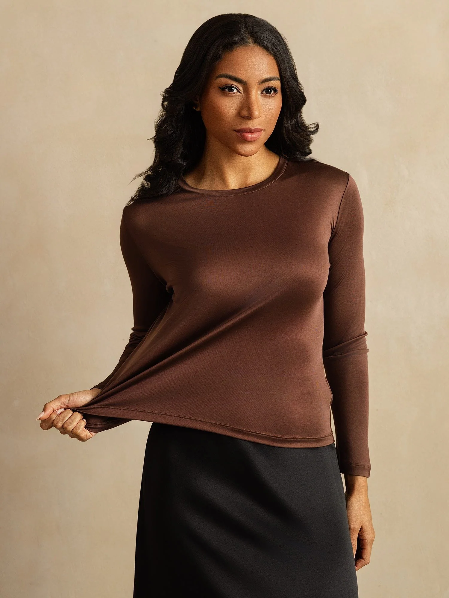 Women's Pure Silk Long Sleeve Round Neck Top - Image 7