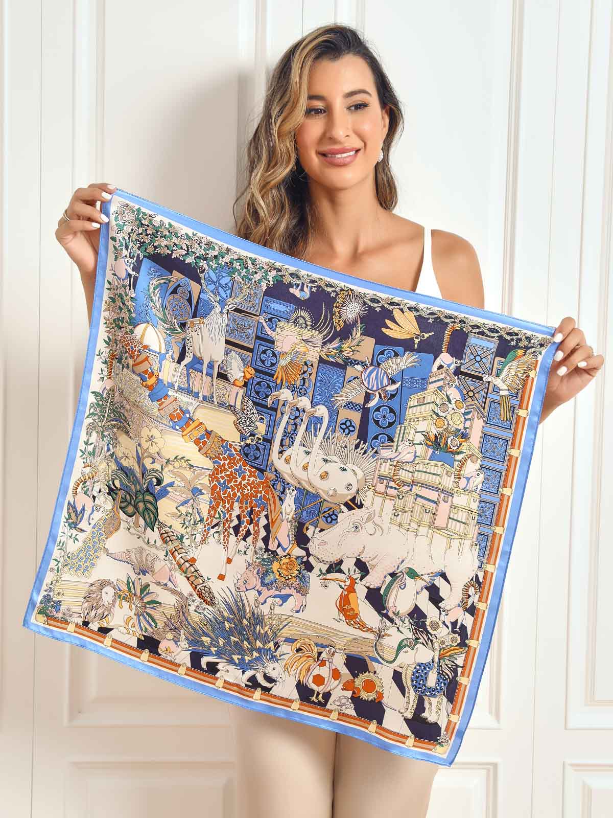 Pure Silk Scenery Pattern Square Scarf 68x68cm/26.8 - Image 2
