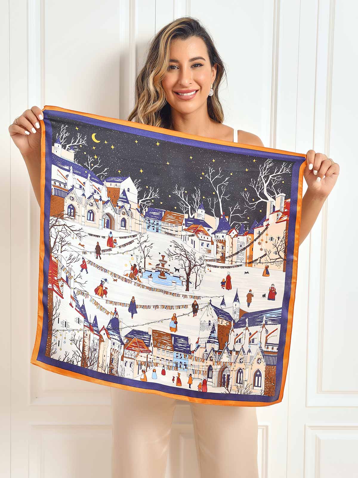 Pure Silk Scenery Pattern Square Scarf 68x68cm/26.8 - Image 5
