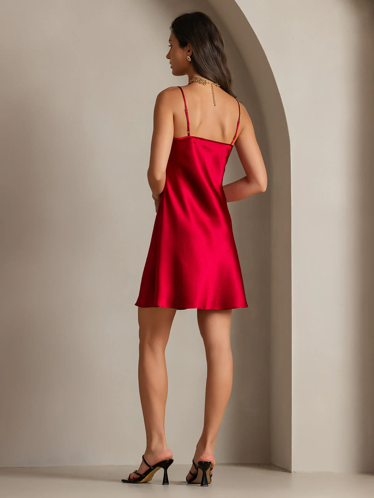 Pure Silk Spaghetti Strap V Neck Short Dress - Image 26
