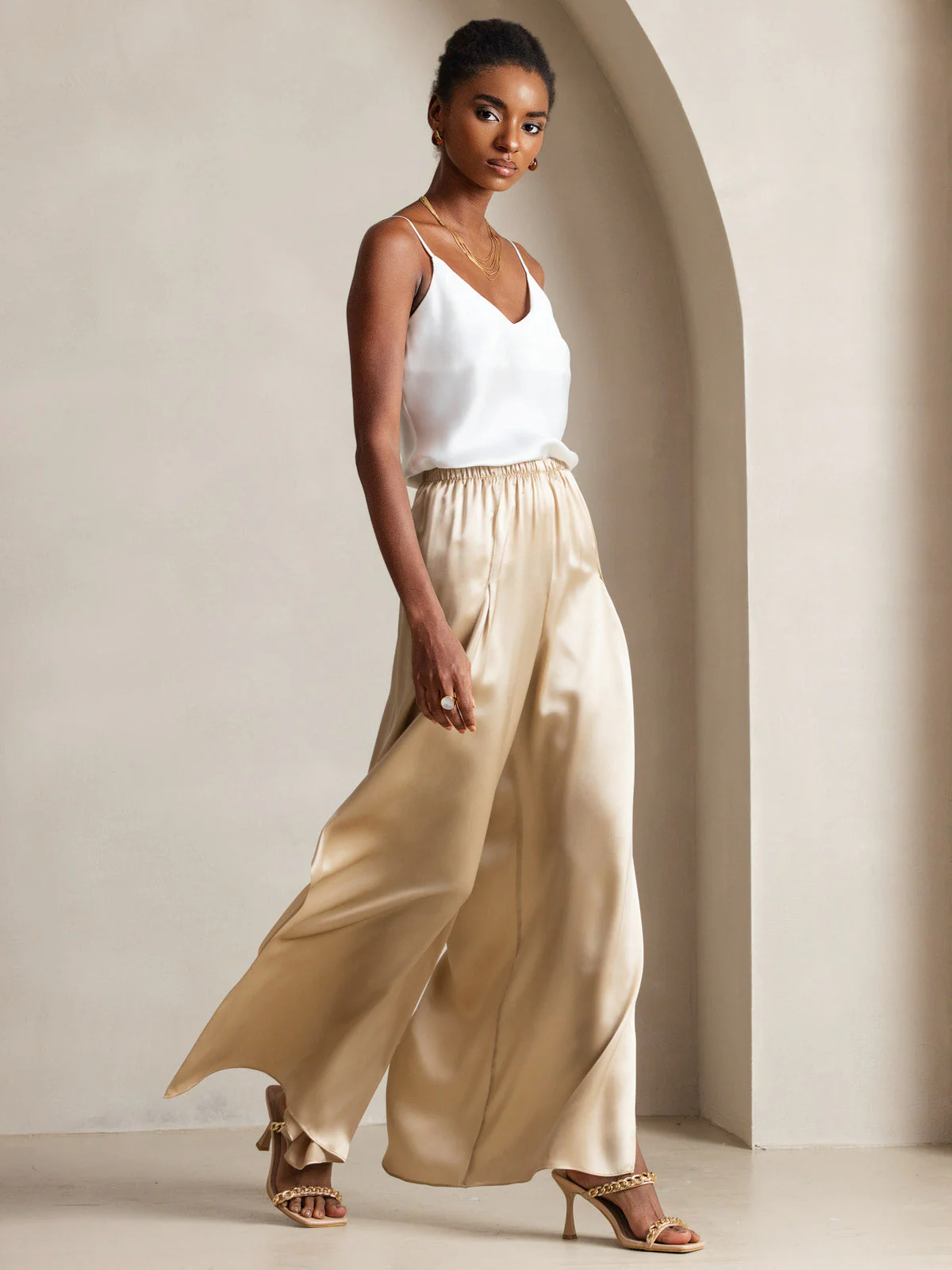 Pure Silk Spaghetti Strap V Neck Camisoles - Image 3