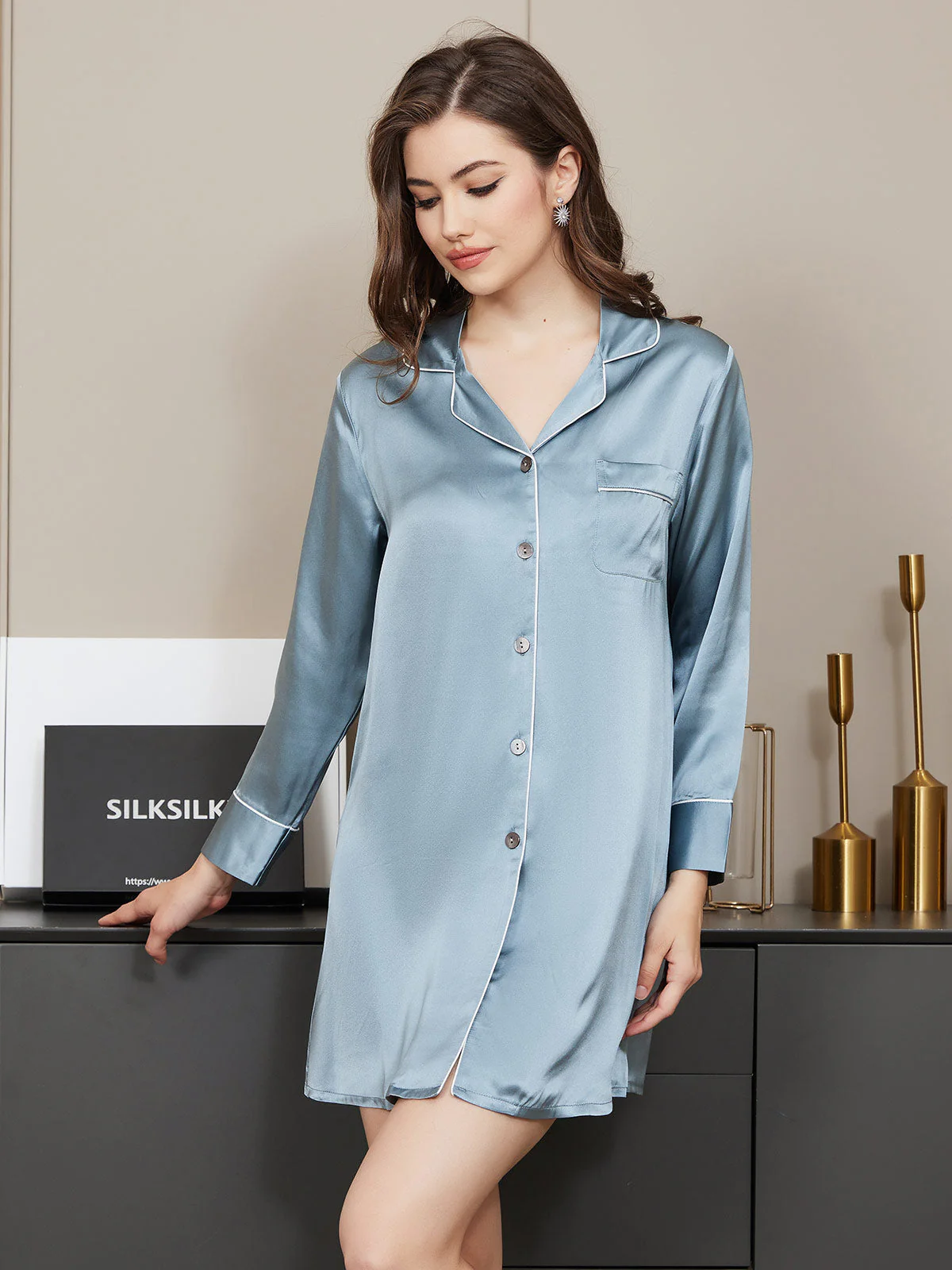 Pure Silk Classic Button Up Nightshirt - Image 8