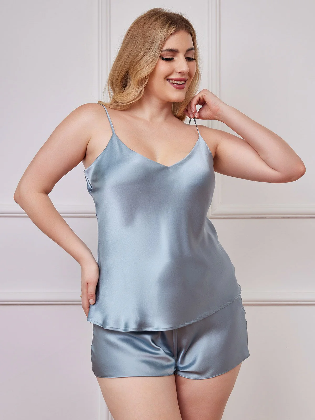 Pure Silk Spaghetti Strap Plus Size Camisole Set - Image 33