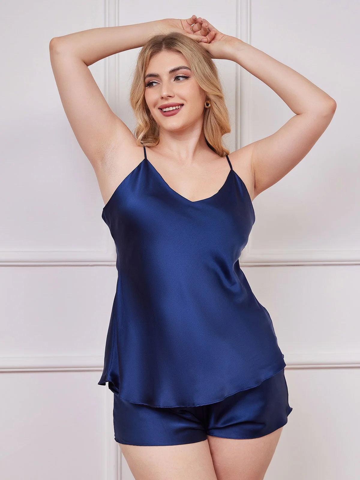 Pure Silk Spaghetti Strap Plus Size Camisole Set - Image 7