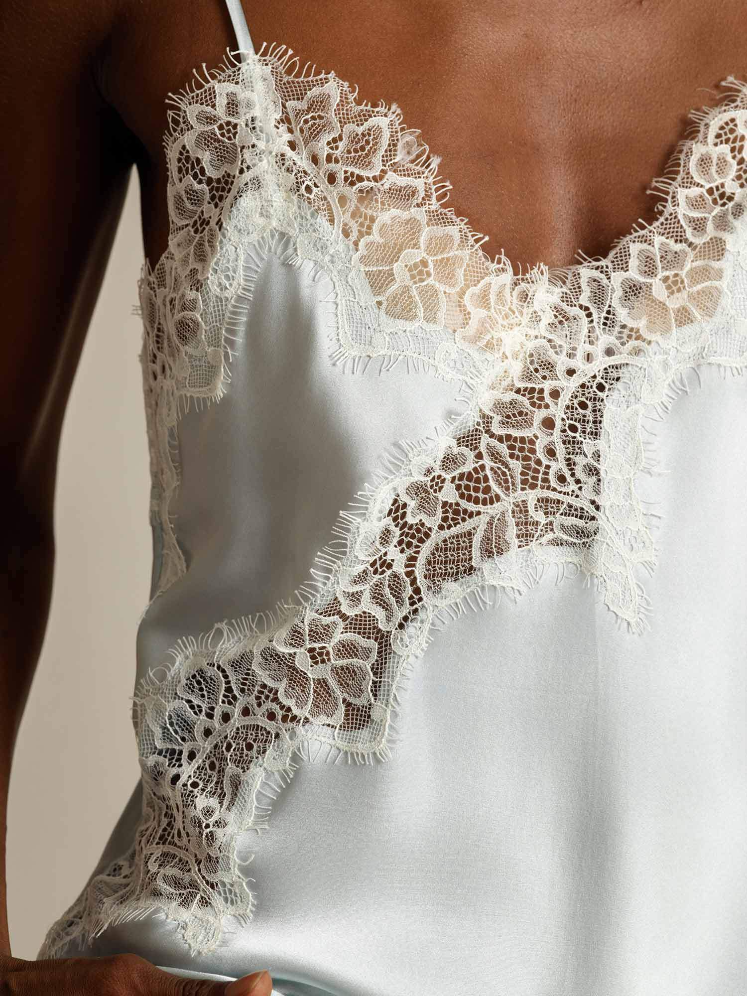 Pure Silk Spaghetti Straps Lace Camisole Top with Asymmetrical Hem - Image 4