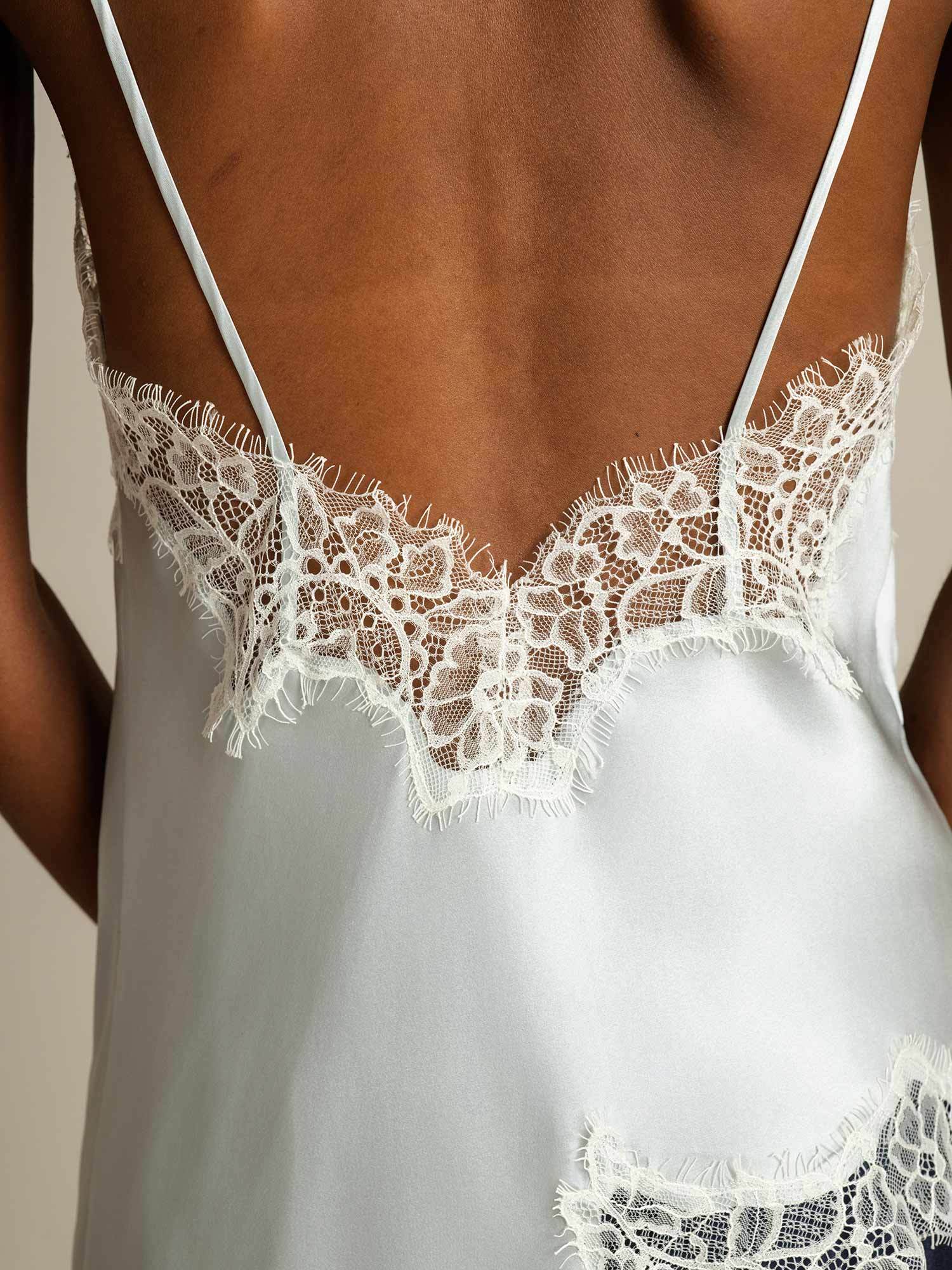 Pure Silk Spaghetti Straps Lace Camisole Top with Asymmetrical Hem - Image 5