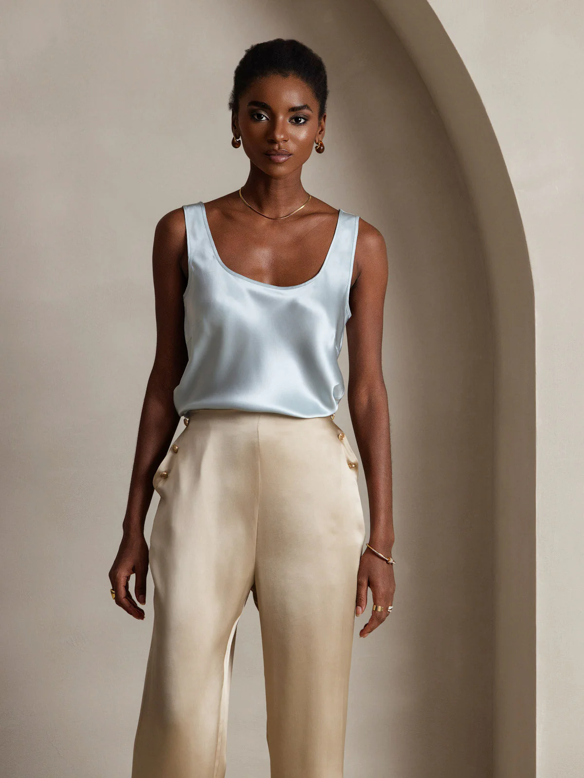 Women's Pure Silk Sleeveless U Neck Tank Top - Image 32
