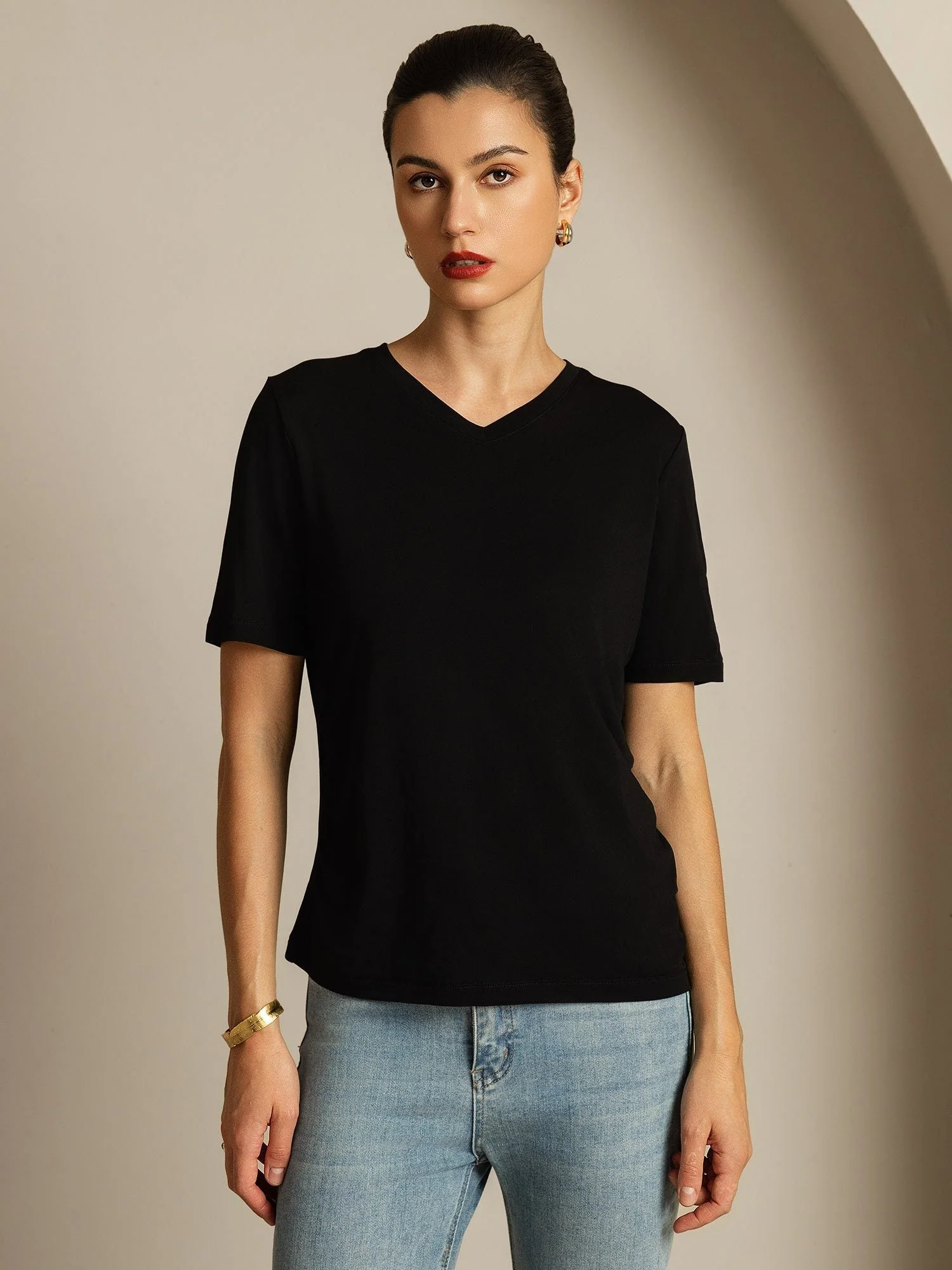 Pure Silk V-Neck Women's T-Shirt - Image 5