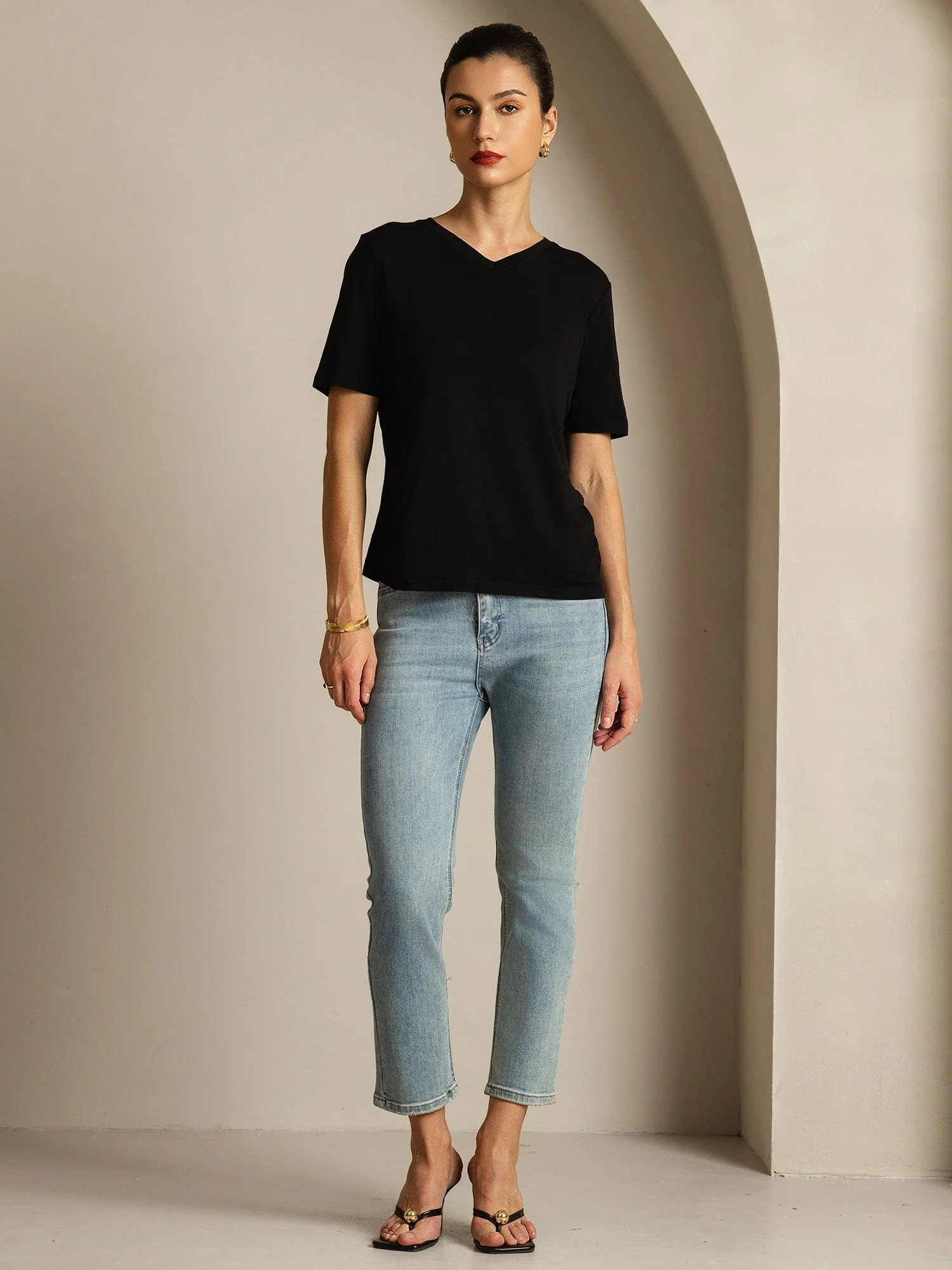 Pure Silk V-Neck Women's T-Shirt - Image 8