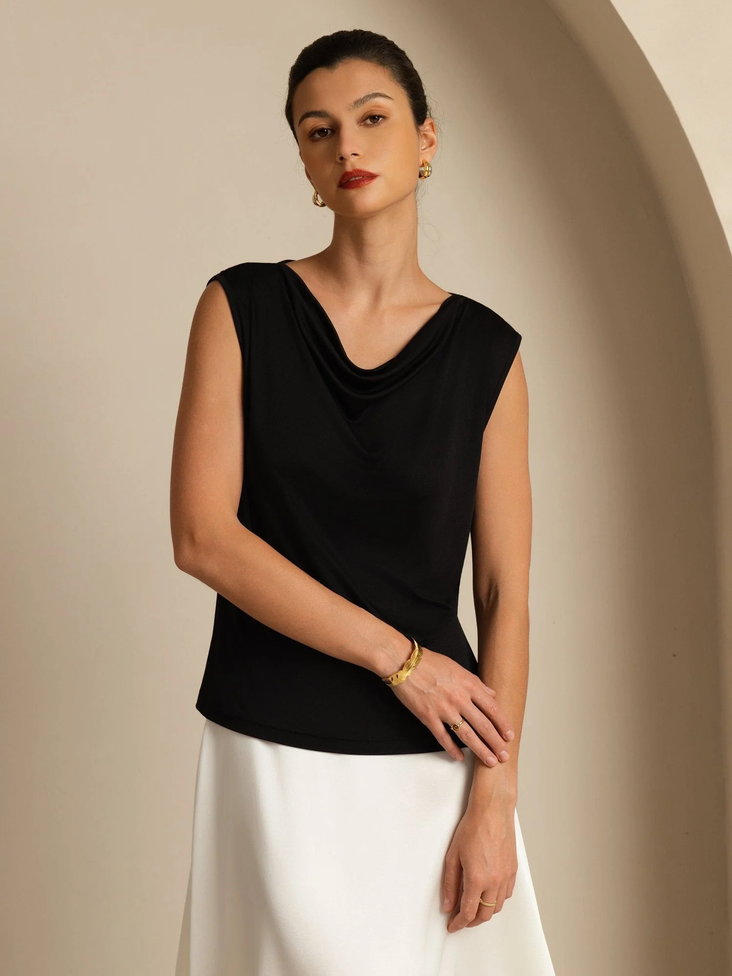 Pure Silk  Women's Sleeveless Cowl Neck Basic Casual Top - Image 10