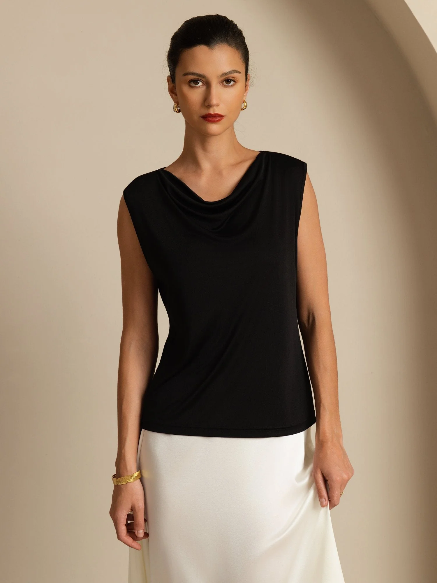 Pure Silk  Women's Sleeveless Cowl Neck Basic Casual Top - Image 11