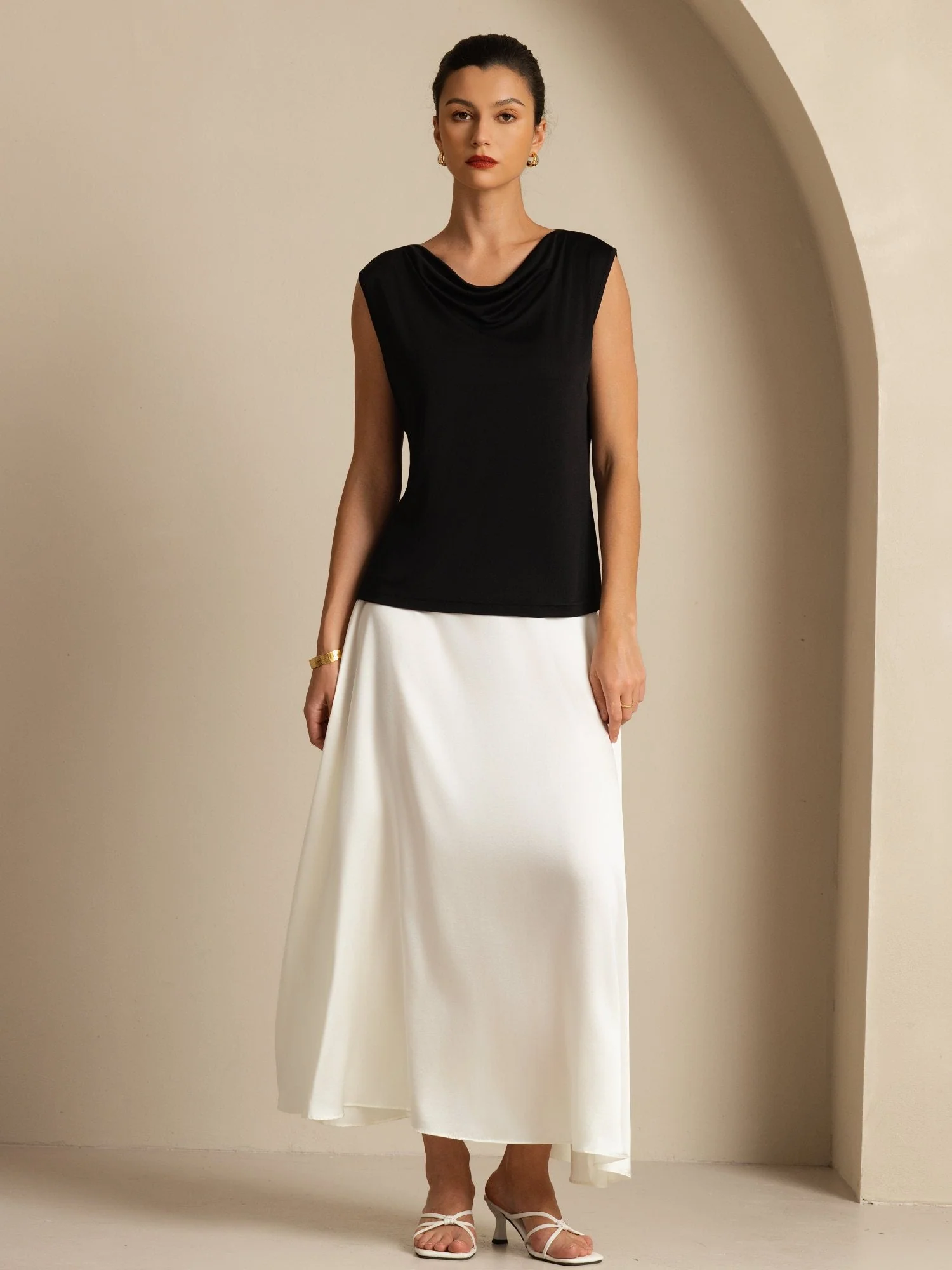 Pure Silk  Women's Sleeveless Cowl Neck Basic Casual Top - Image 13