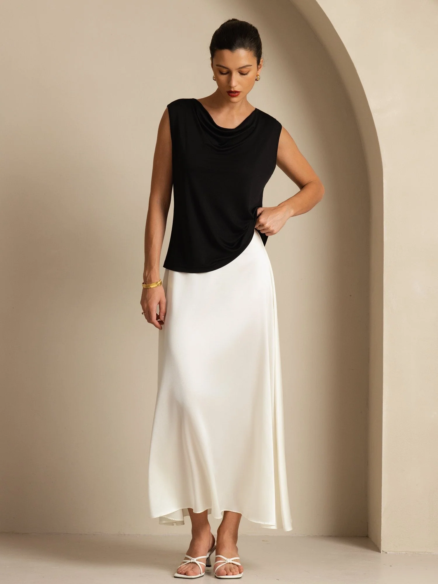 Pure Silk  Women's Sleeveless Cowl Neck Basic Casual Top - Image 14