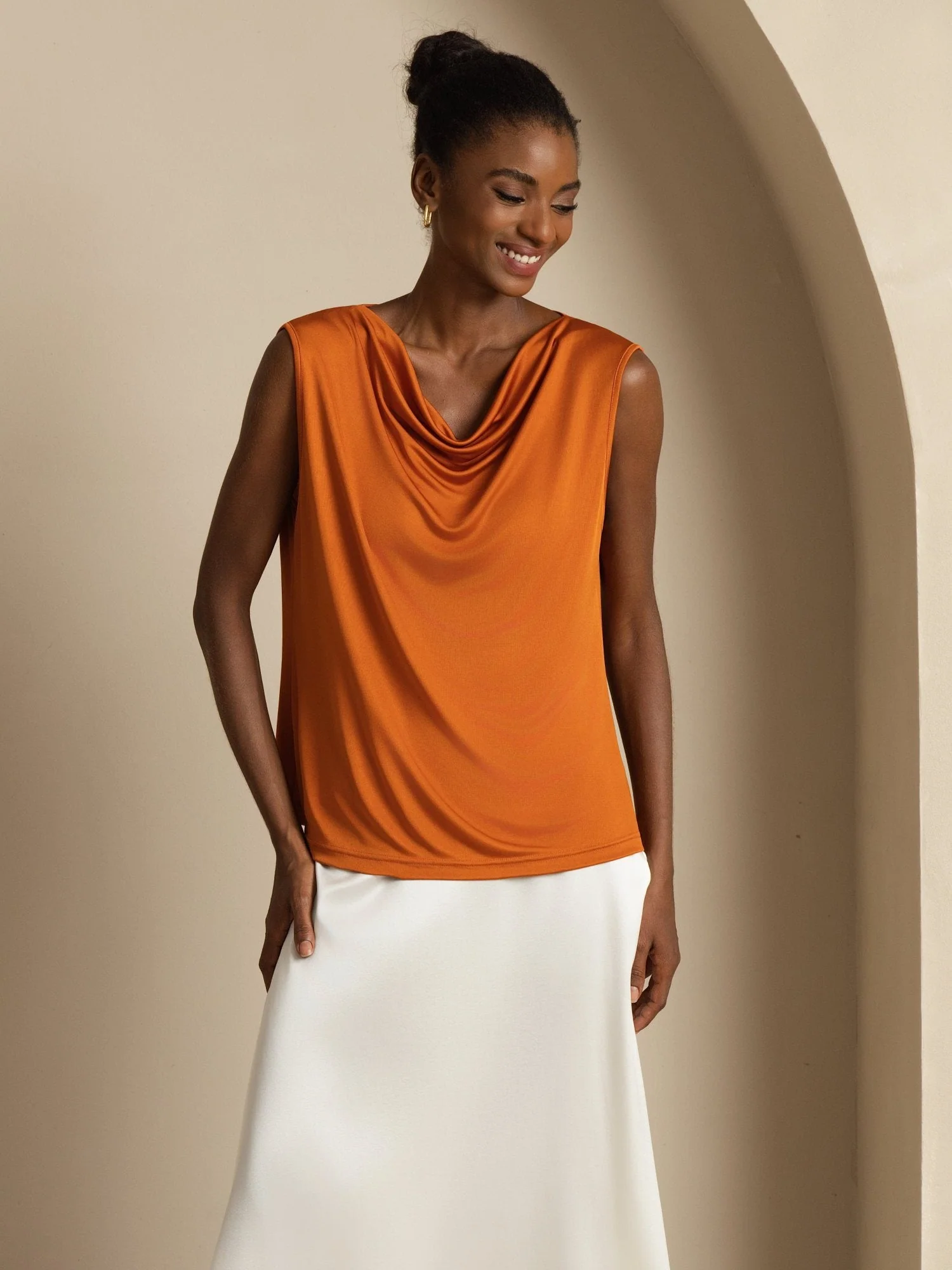 Pure Silk  Women's Sleeveless Cowl Neck Basic Casual Top - Image 15