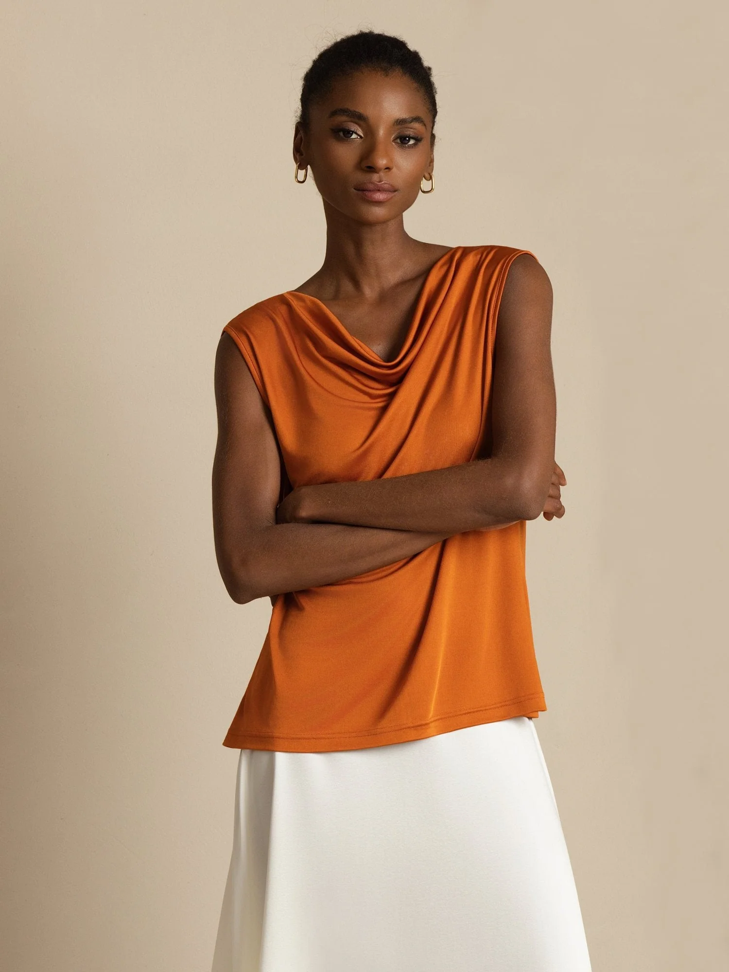 Pure Silk  Women's Sleeveless Cowl Neck Basic Casual Top - Image 17