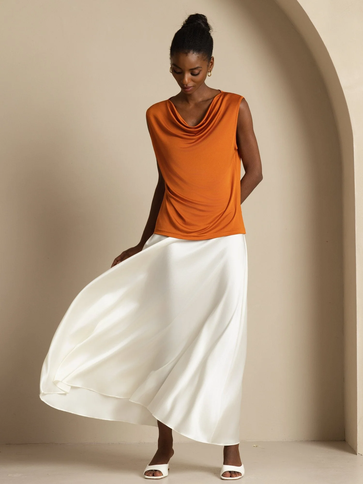 Pure Silk  Women's Sleeveless Cowl Neck Basic Casual Top - Image 18