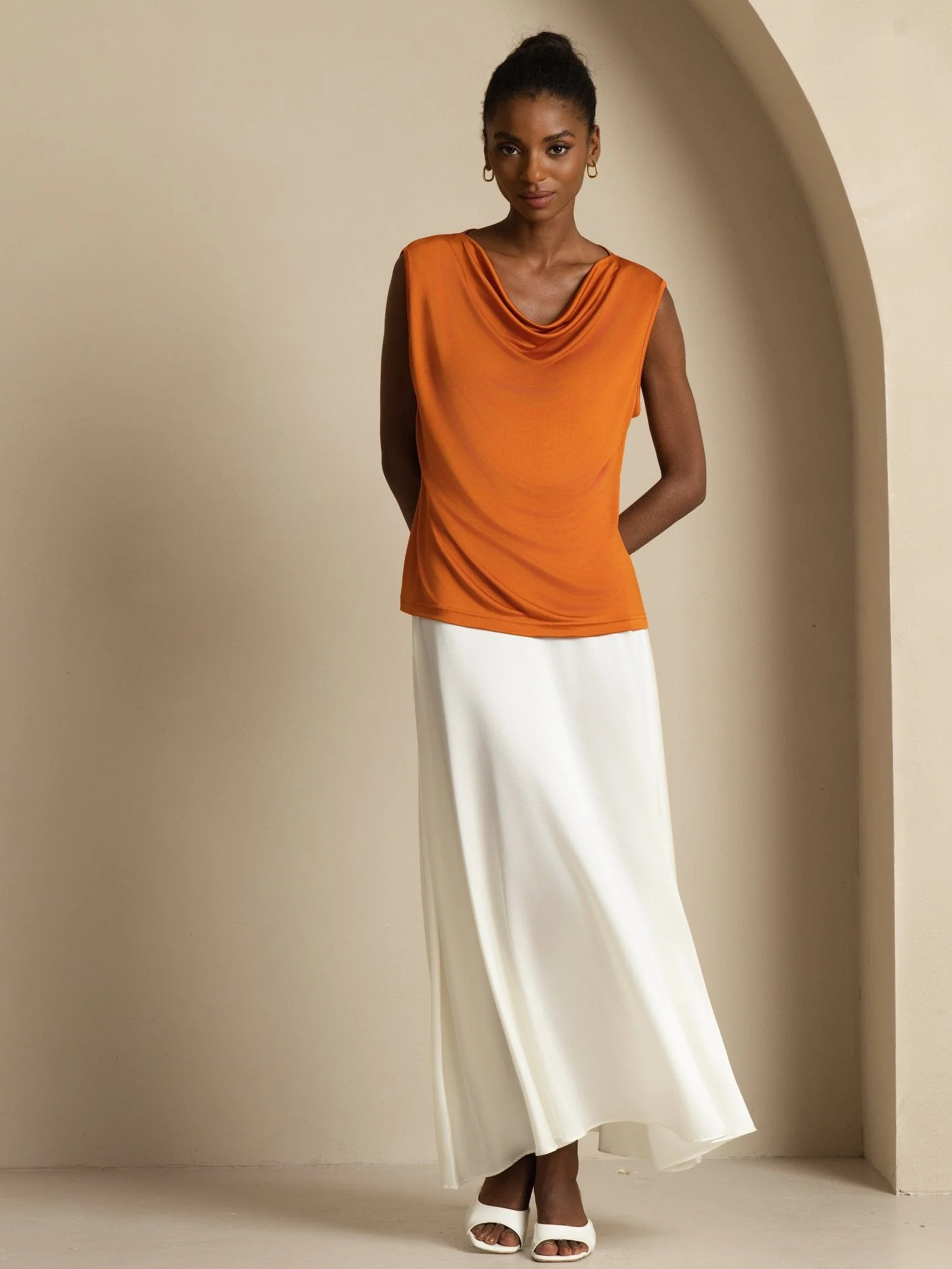 Pure Silk  Women's Sleeveless Cowl Neck Basic Casual Top - Image 19
