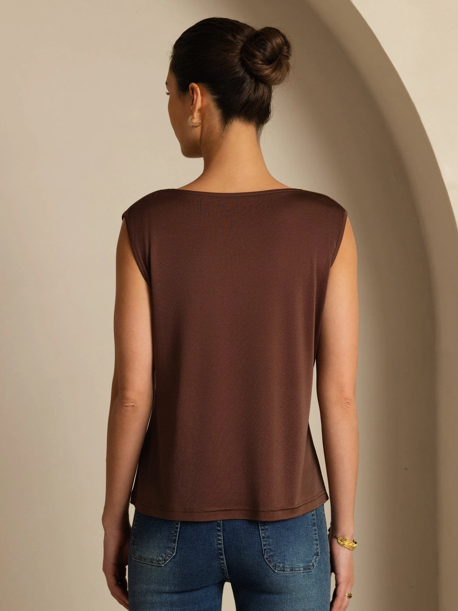 Pure Silk  Women's Sleeveless Cowl Neck Basic Casual Top - Image 2