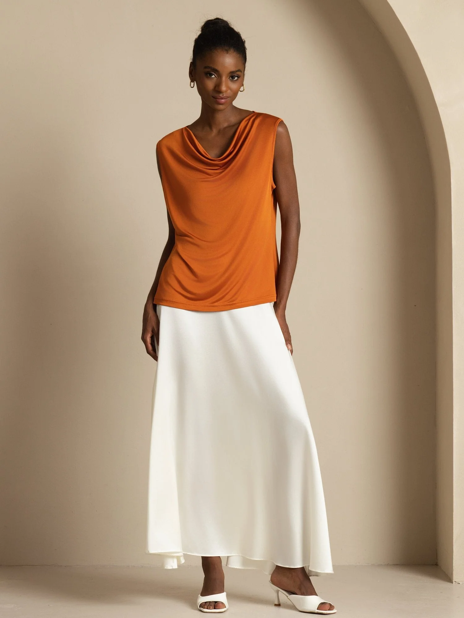 Pure Silk  Women's Sleeveless Cowl Neck Basic Casual Top - Image 20