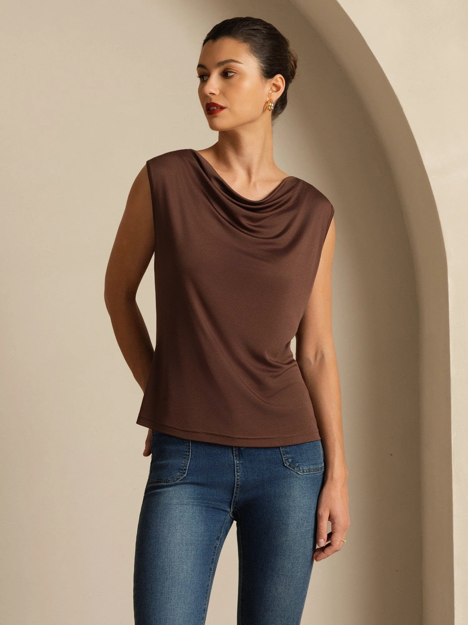 Pure Silk  Women's Sleeveless Cowl Neck Basic Casual Top - Image 4