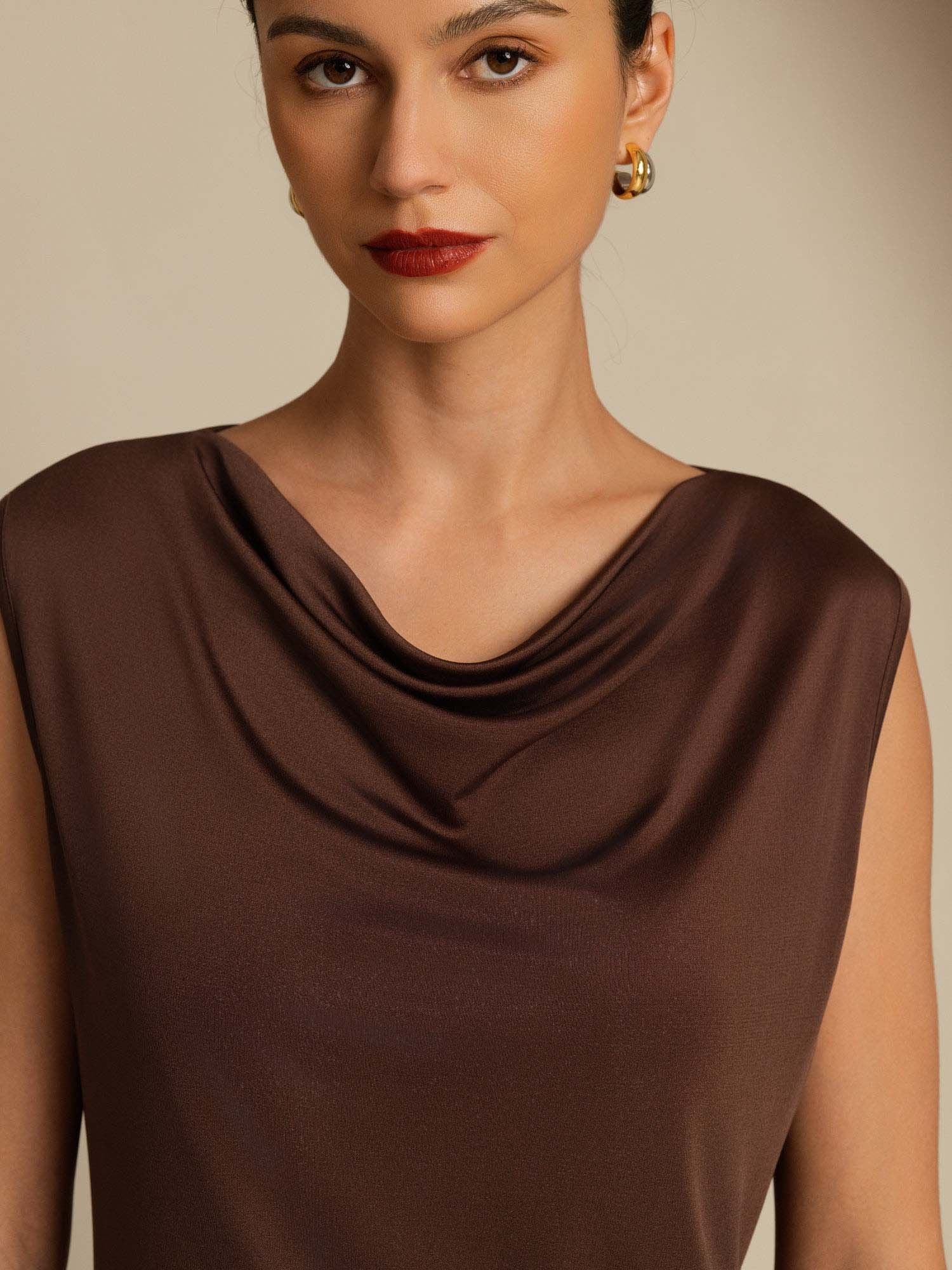 Pure Silk  Women's Sleeveless Cowl Neck Basic Casual Top - Image 5