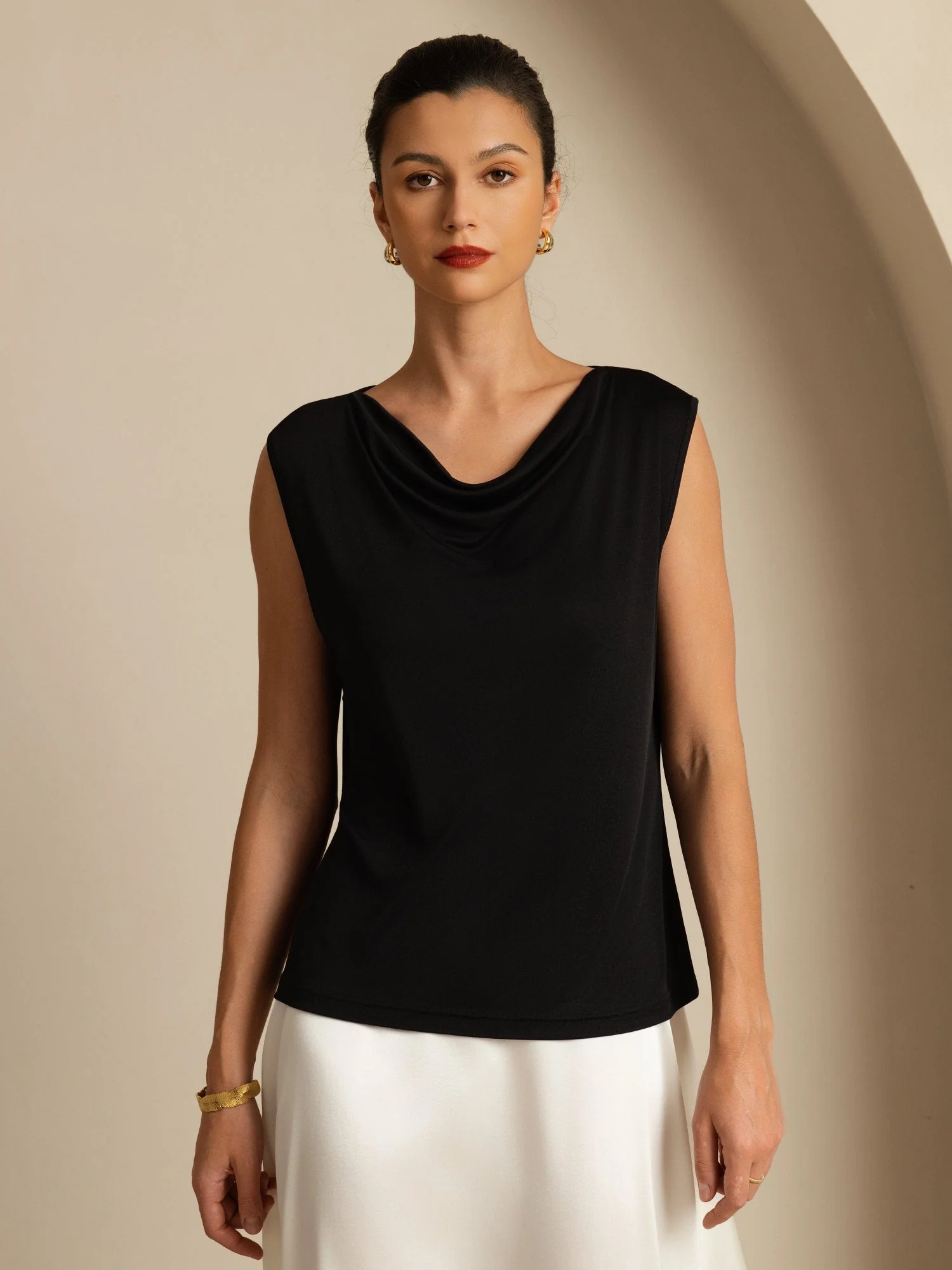 Pure Silk  Women's Sleeveless Cowl Neck Basic Casual Top - Image 7