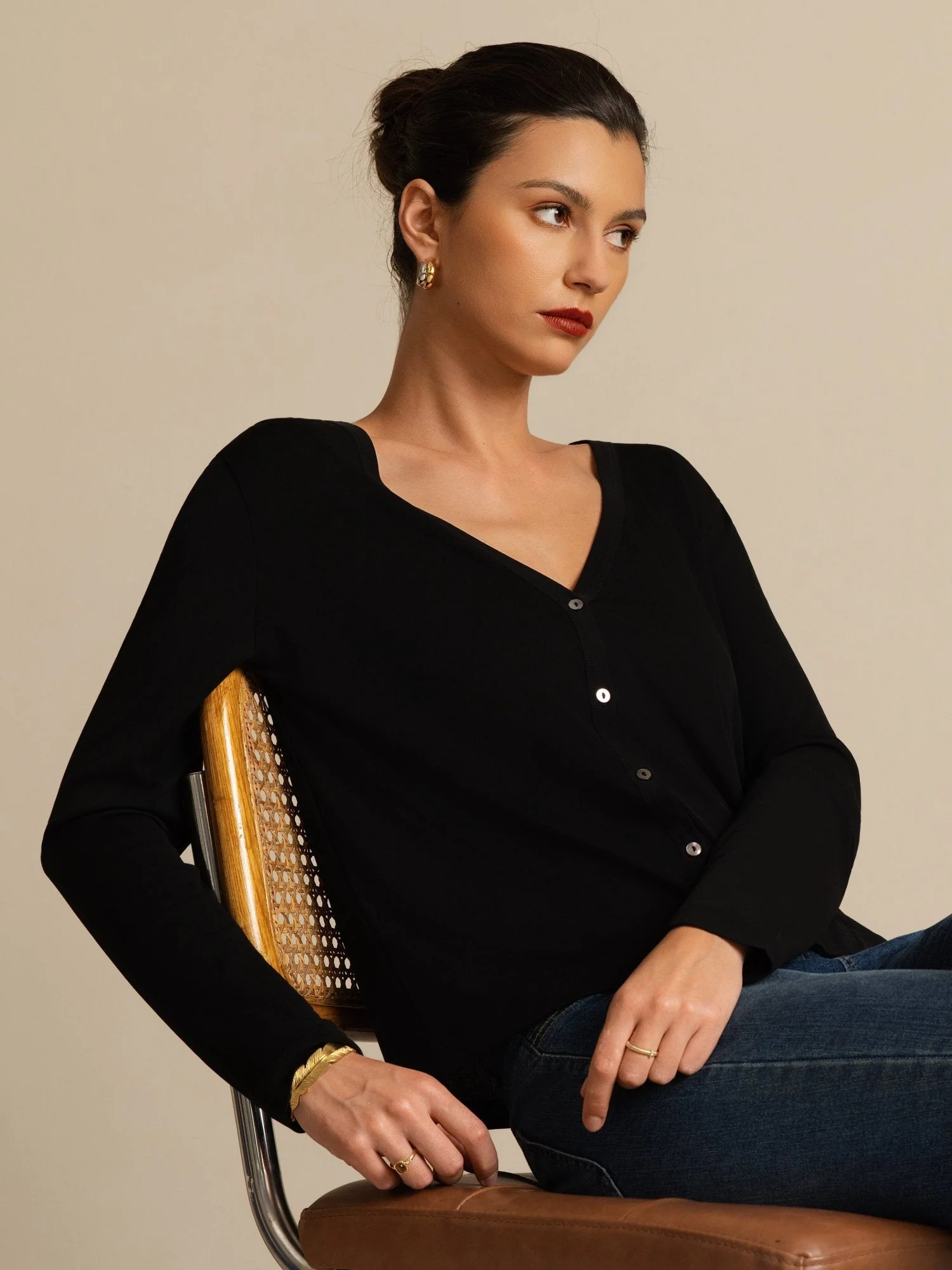 Pure Silk Women's V-Neck Long Sleeve Basic Cardigan - Image 12