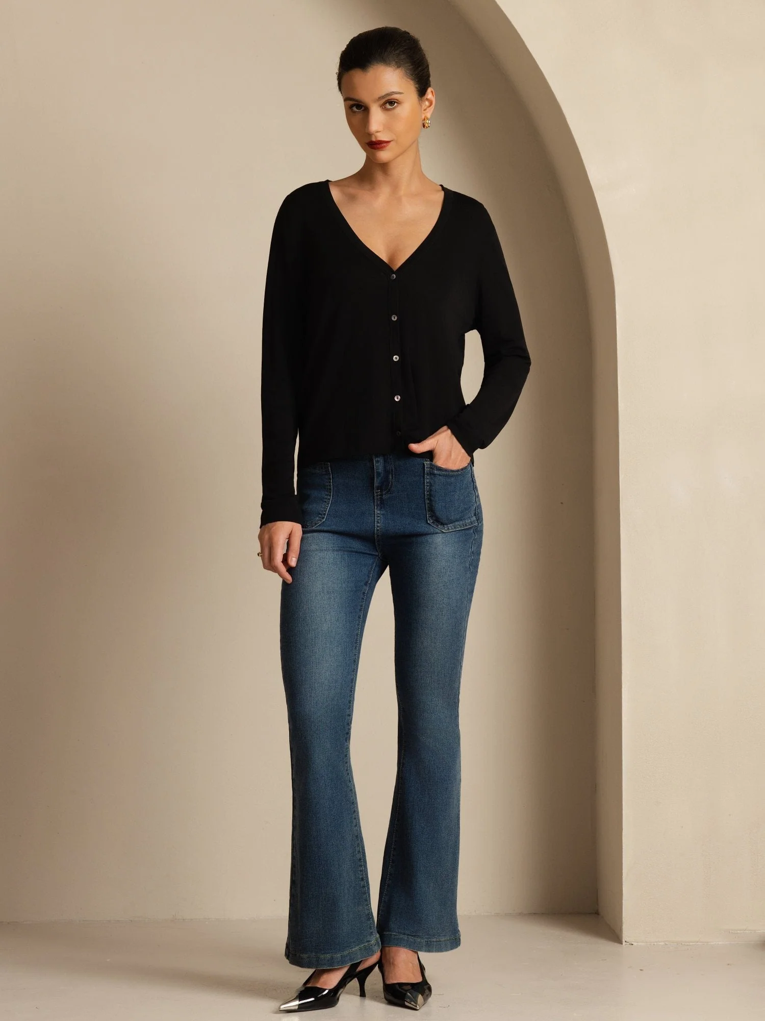 Pure Silk Women's V-Neck Long Sleeve Basic Cardigan - Image 14