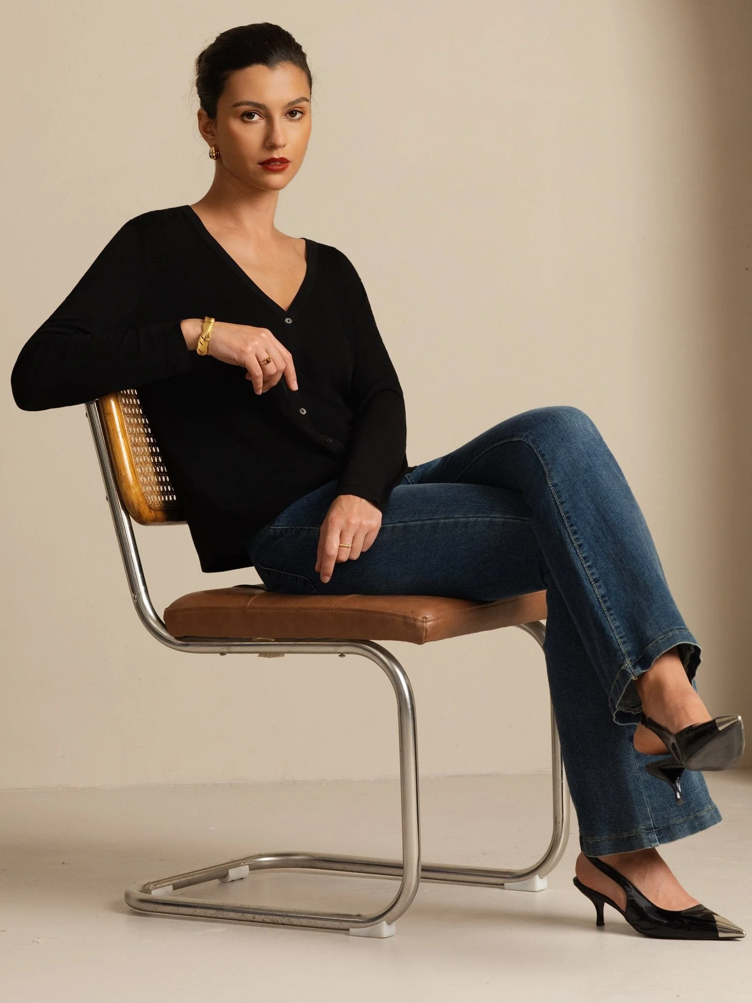 Pure Silk Women's V-Neck Long Sleeve Basic Cardigan - Image 15