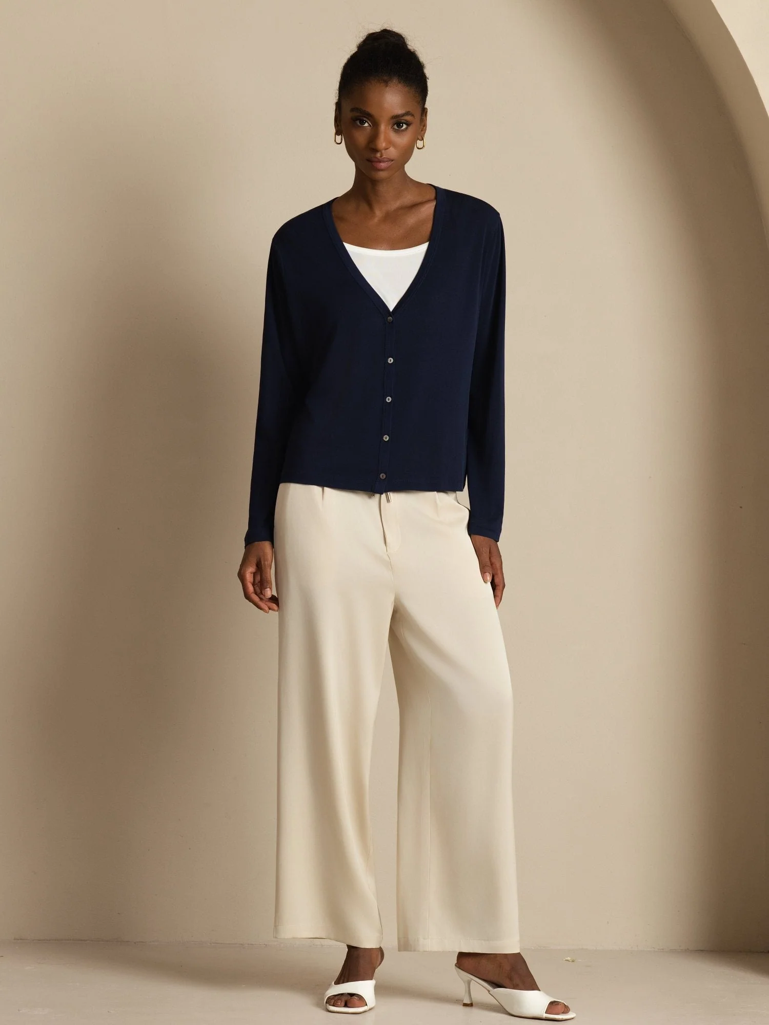 Pure Silk Women's V-Neck Long Sleeve Basic Cardigan - Image 23