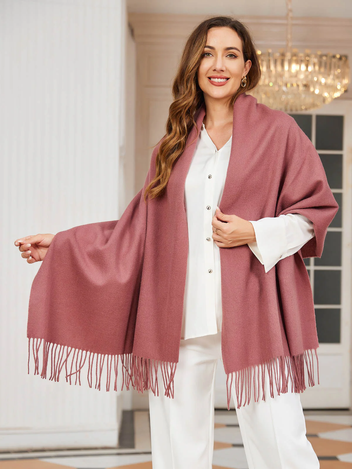 Pure Wool Scarf Shawl w/ Fringed Decoration 200x70cm/79 - Image 16